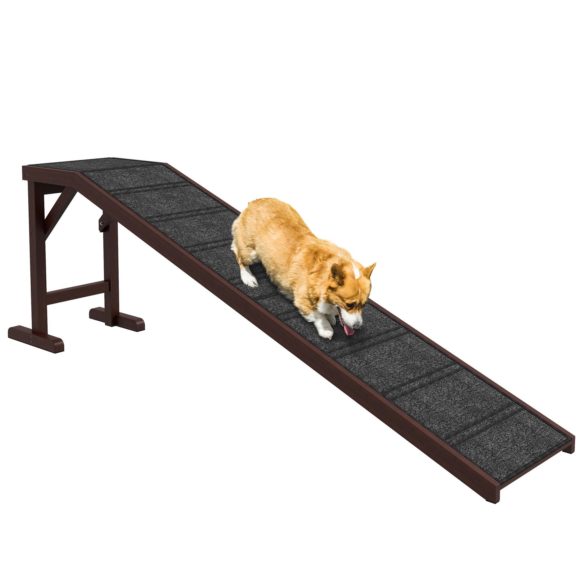 Pawhut Dog Ramp For Bed, Pet Ramp For Dogs With Non-Slip Carpet And Top Platform, 74'' X 16'' X 25'', Brown