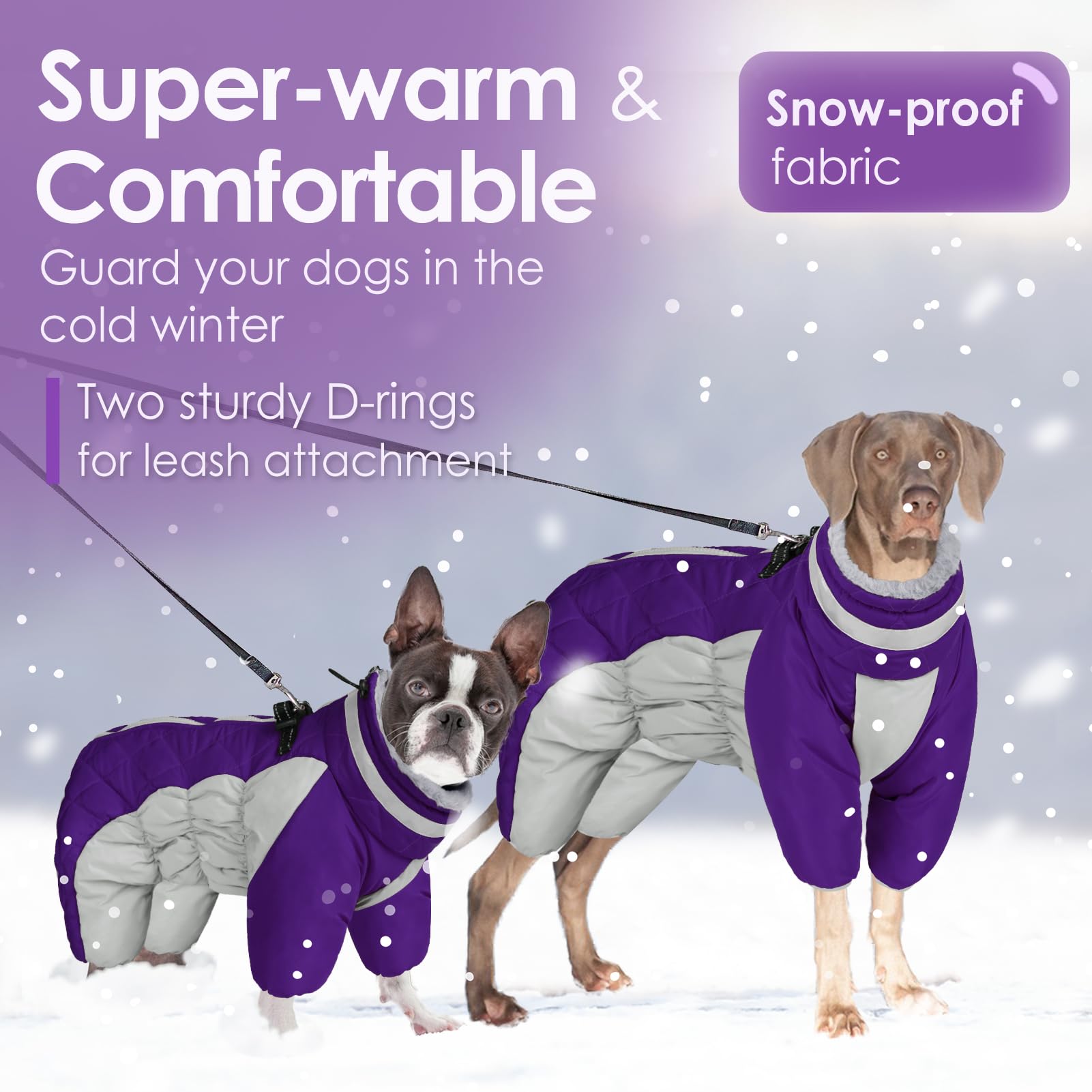 AOFITEE Large Dog Jacket - Warm Winter Coat with Built-in Harness, Reflective Turtleneck, Windproof Snowsuit, Four-Legged Fleece