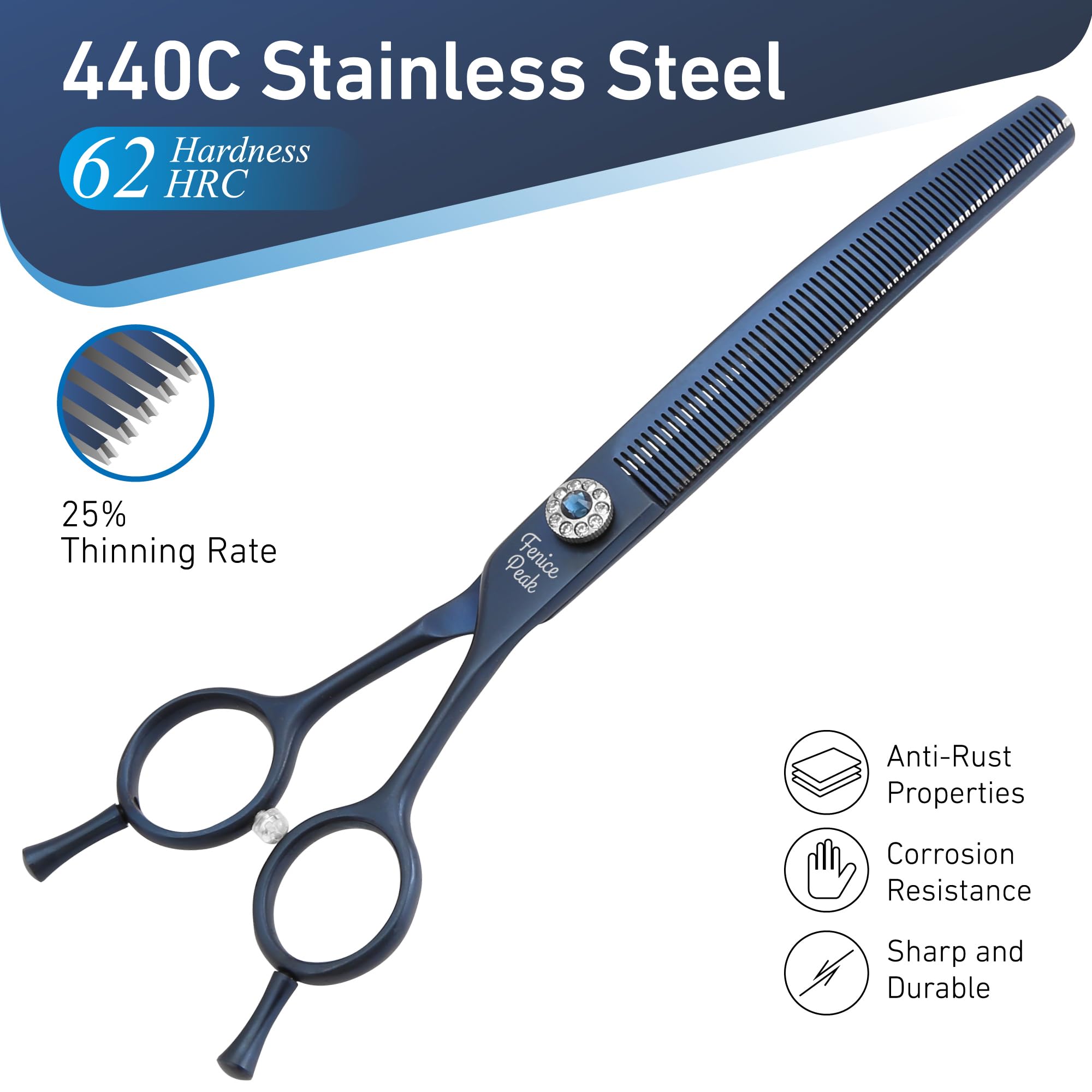 Fenice Peak Professional Dog Grooming Scissors Pet Curved Thinning Shears 7.0'' Extremely Sharp Blades 440C Steel Thinning Sciss