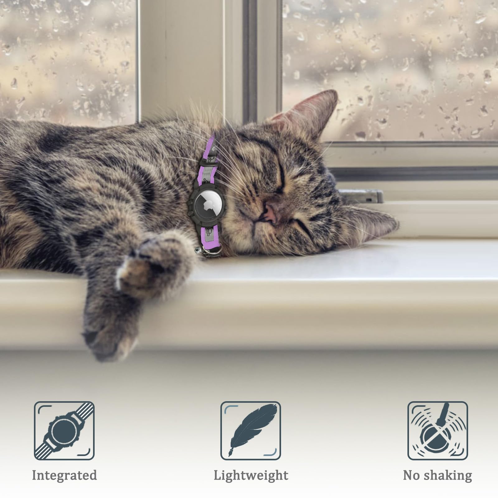 Reflective Airtag Cat Collar, Integrated Cat Tracker Collar With Air Tag Holder And Bell, Safety Elastic Band Cat Gps Collars Fo