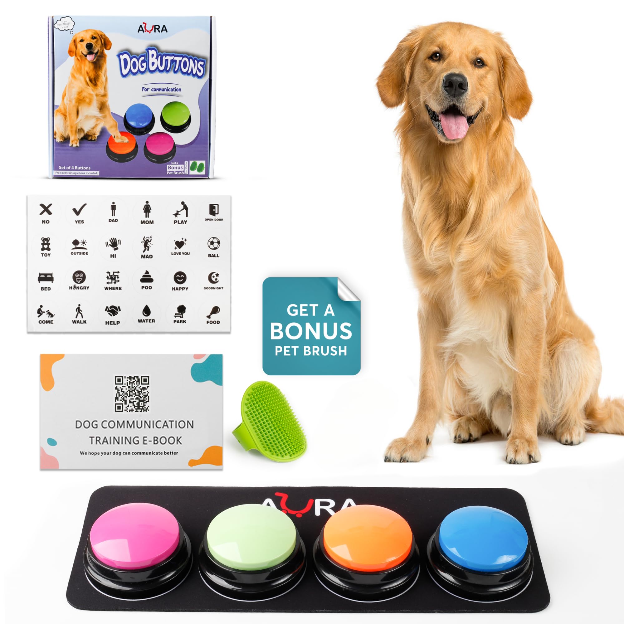 A-Ura Dog Buttons For Communication With Mat, Hd Sound Quality Dog Talking Button Set - Non-Slip Back Mat, Dog Buttons Talk For 