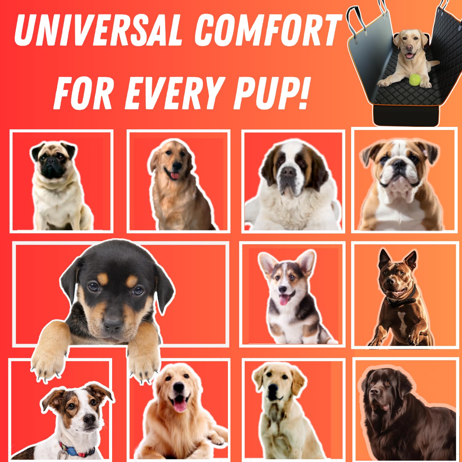 Dog Car Seat Cover For Back Seat For Xl Cars, Suvs & Trucks - Durable Car Cover Protector For Dogs, Nonslip Backseat Dog Hammock, Waterproof Scratchproof Protection Against Dirt, Pet Fur W/Side Flaps