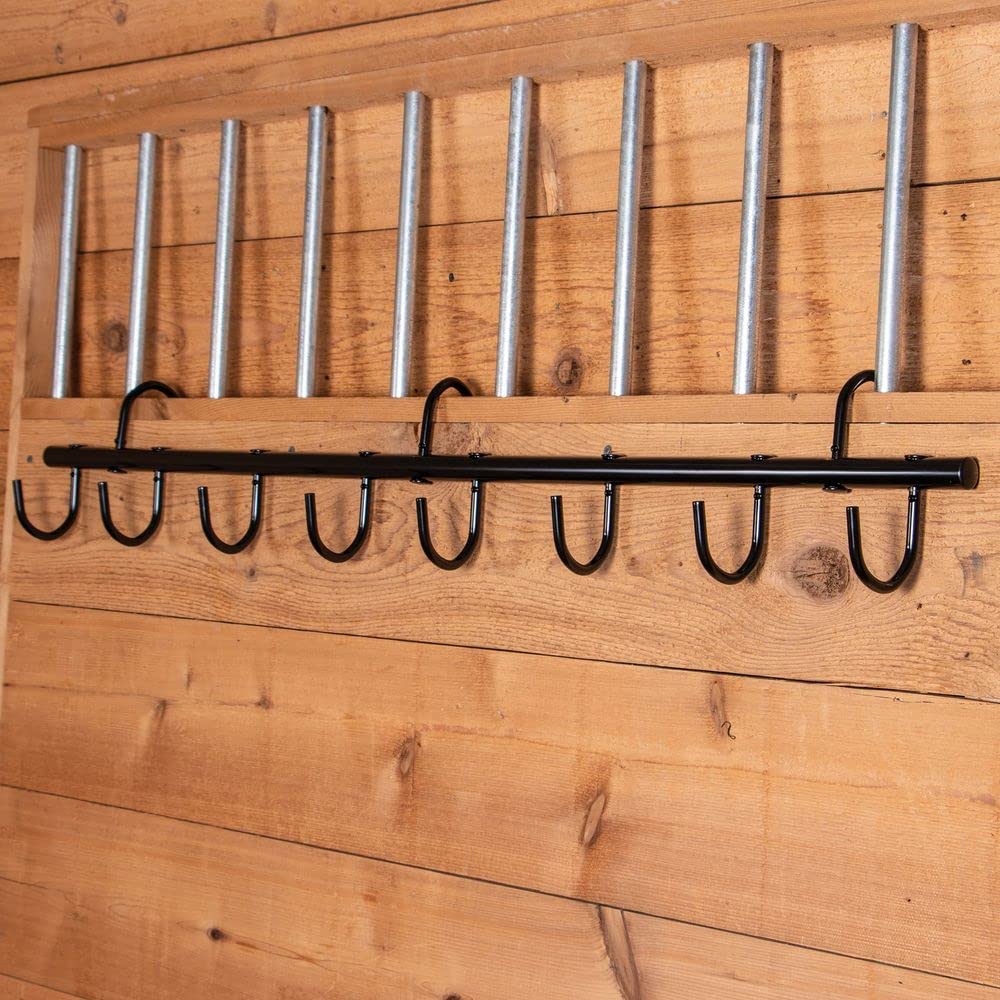 Easy-Up 8 Hook Tack Rack | Versatile And Organized Storage | Heavy Gauge Steel With Black Satin Finish | Fits Over Stall Or Trai