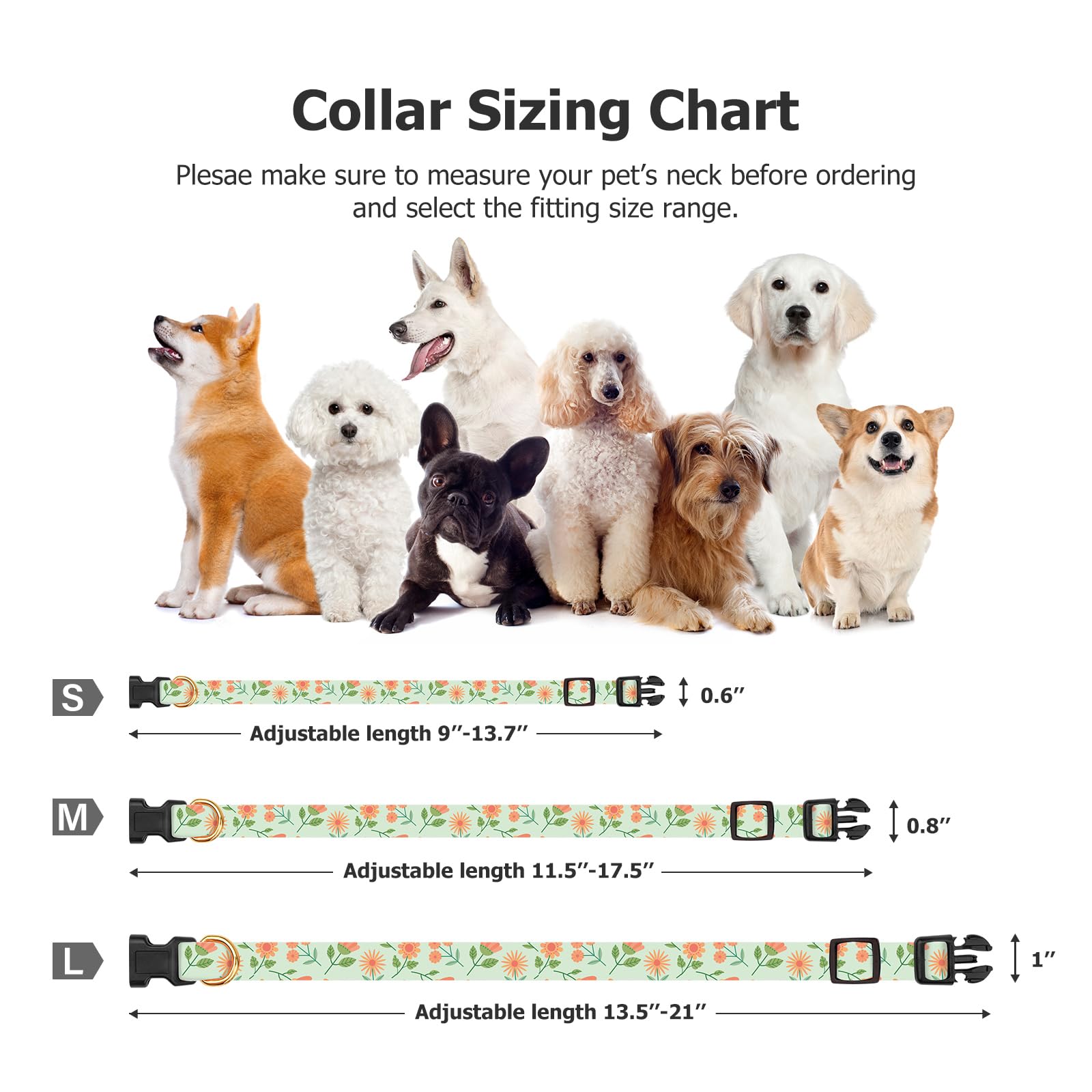 Cotton Handmade Dog Collar Cute And Distinctive Patterns Green Sunflower With Pendant For Girl Boy Dogs Collars M