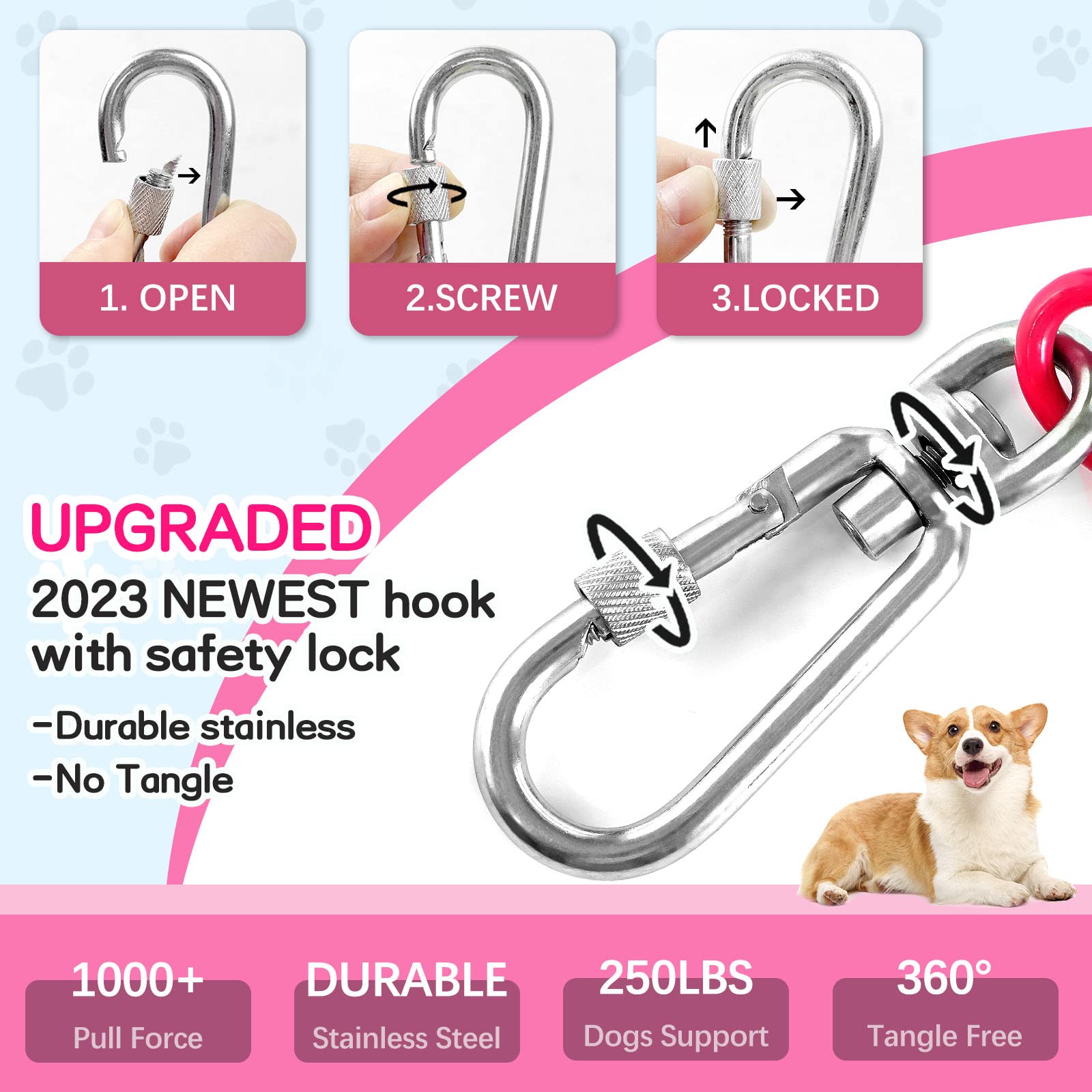Dog Tie Out Run Cable, Dog Chains For Outside 50 Feet, Dog Leads For Yard Chew Proof, Tie Out Cable For Large Dogs Heavy Duty, L