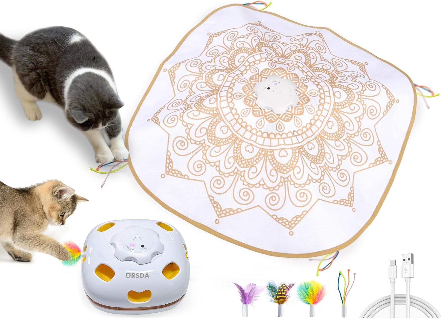 Orsda Cat Toys For Indoor Cats, 4 In 1 Interactive Cat Toys, Automatic Cat Toy Kitten Toy, Rechargeable Electric Enrichment Toy 