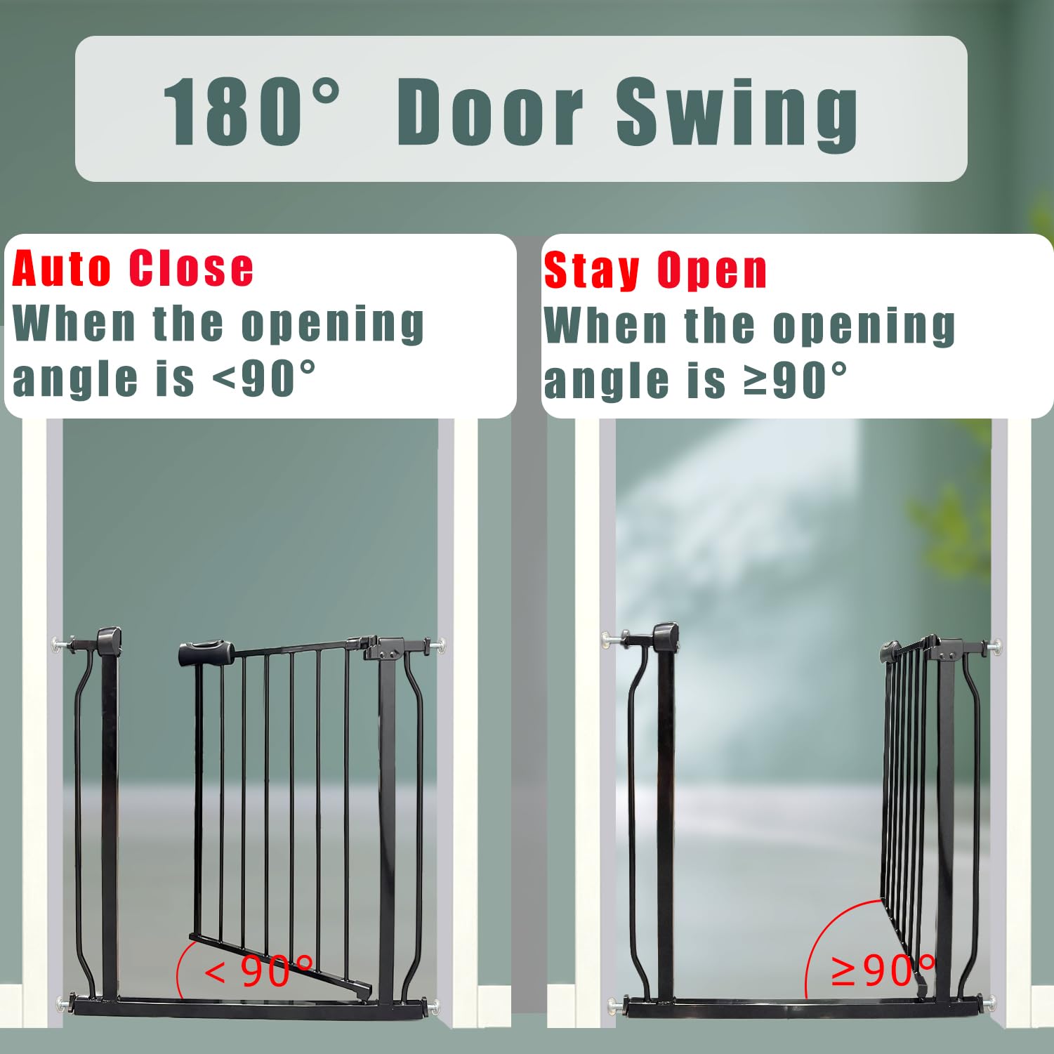 Heavy Duty Baby & Pet Safety Gate - Extra Wide 76.4-81.1 Inch, Black Metal, Pressure Mounted, Walk-Through