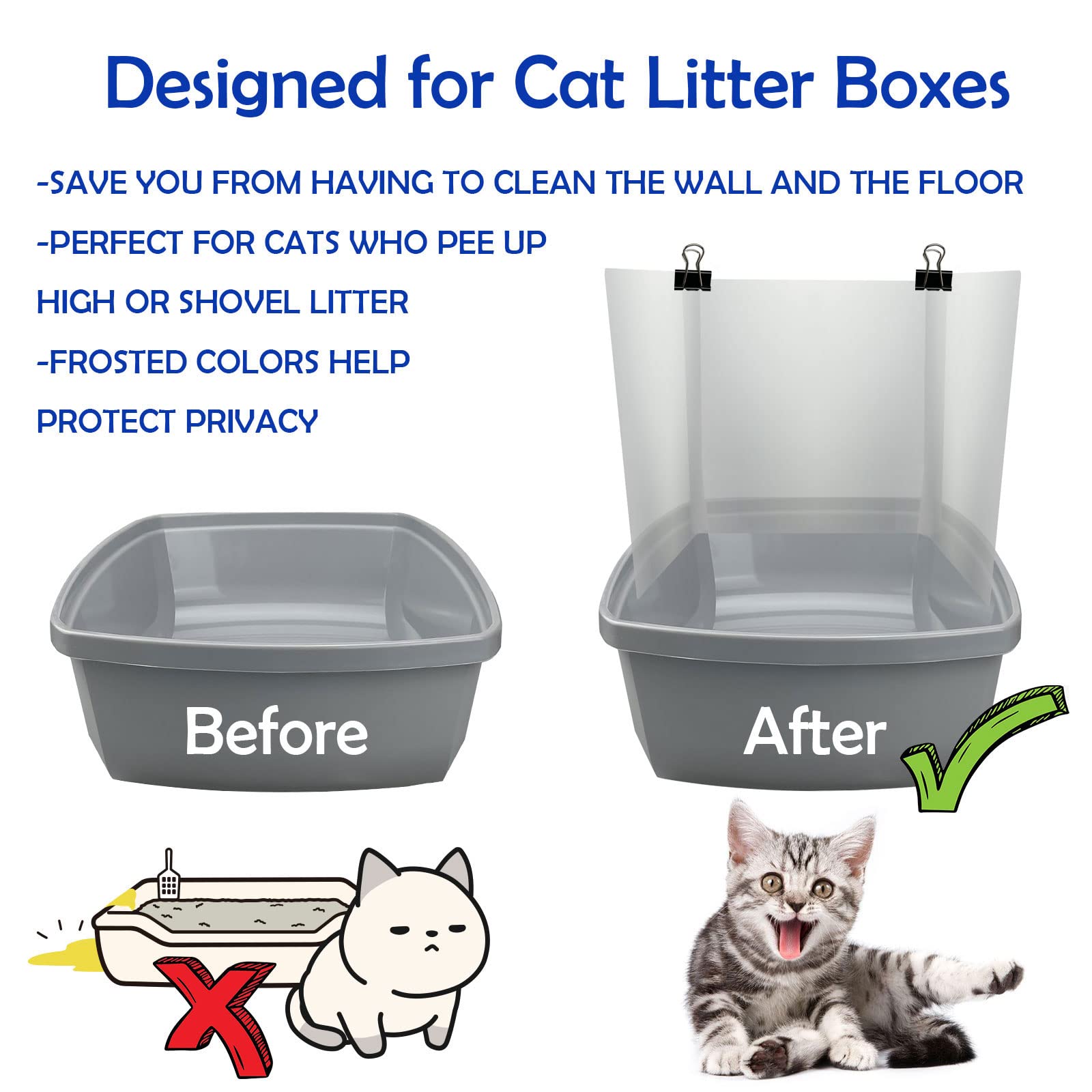 AAiphuwew Cat Litter Box Pee Shields - 3 Pcs Flexible Anti-Splashing Plastic, Small Size, Frosted Color