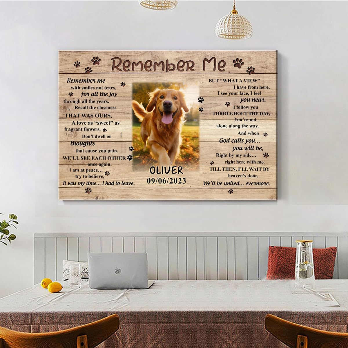 S101615 Dog Memorial Landscape Canvas, Remember Me Gift For Dog Lovers Dad, Personalized Memorial With Picture Name Date