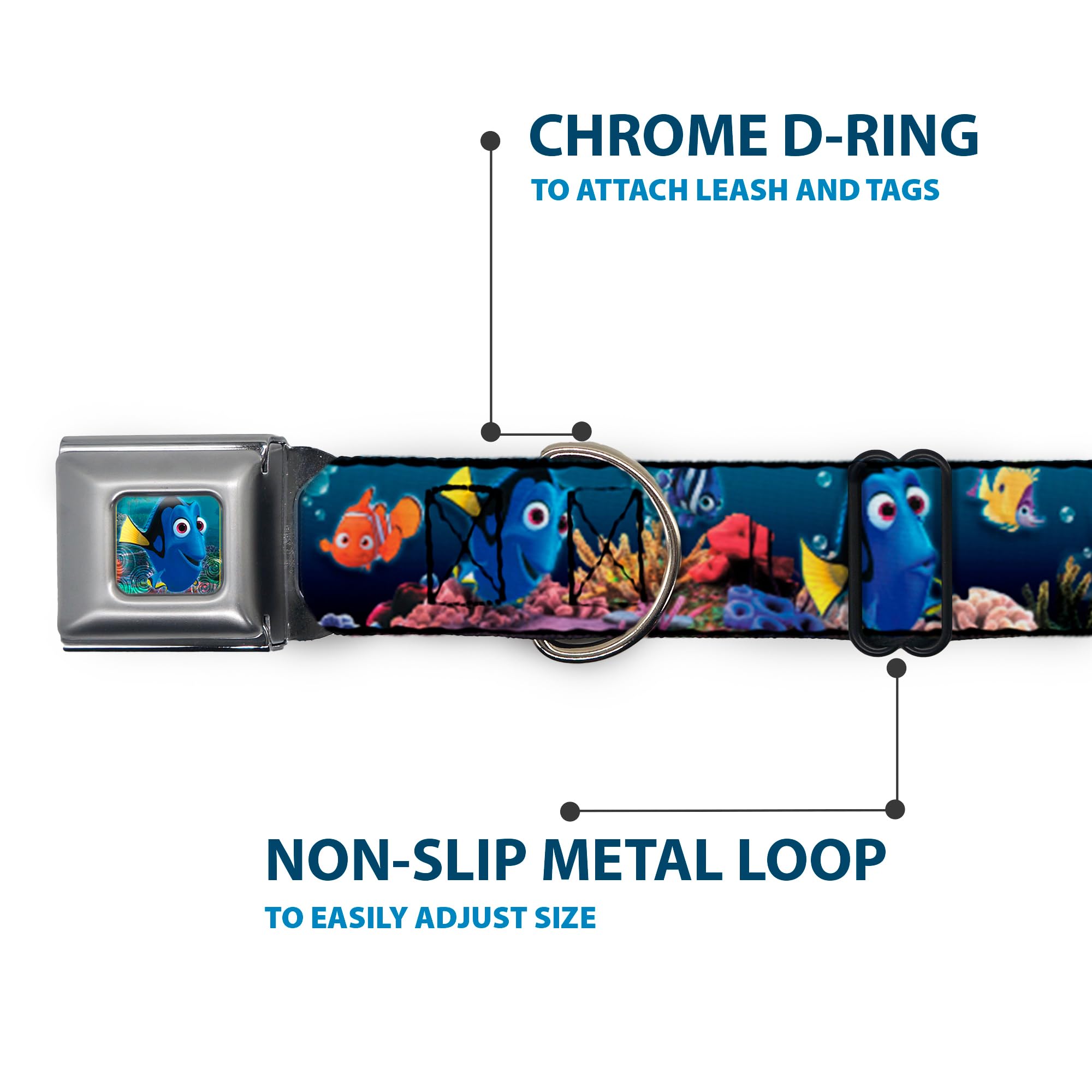 Dog Collar Seatbelt Buckle Dory Poses Friends Under The Sea 16 To 23 Inches 1.5 Inch Wide