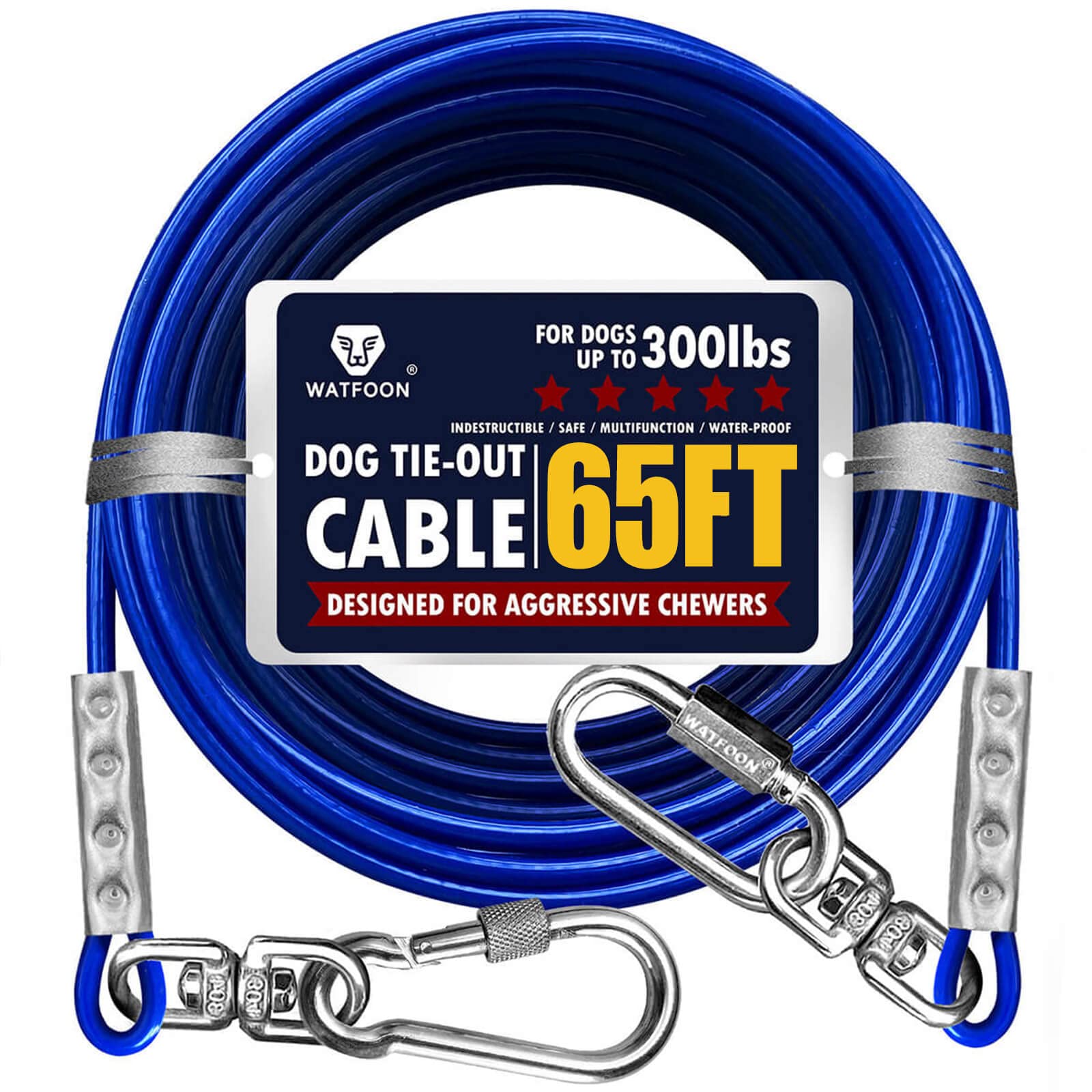 Extra Strong 65Ft Tie Out Cable For Large Dogs Up To 300 Lbs,1000+Pound Break Strength Tieout Tether Trolley Training Lead,Dog R