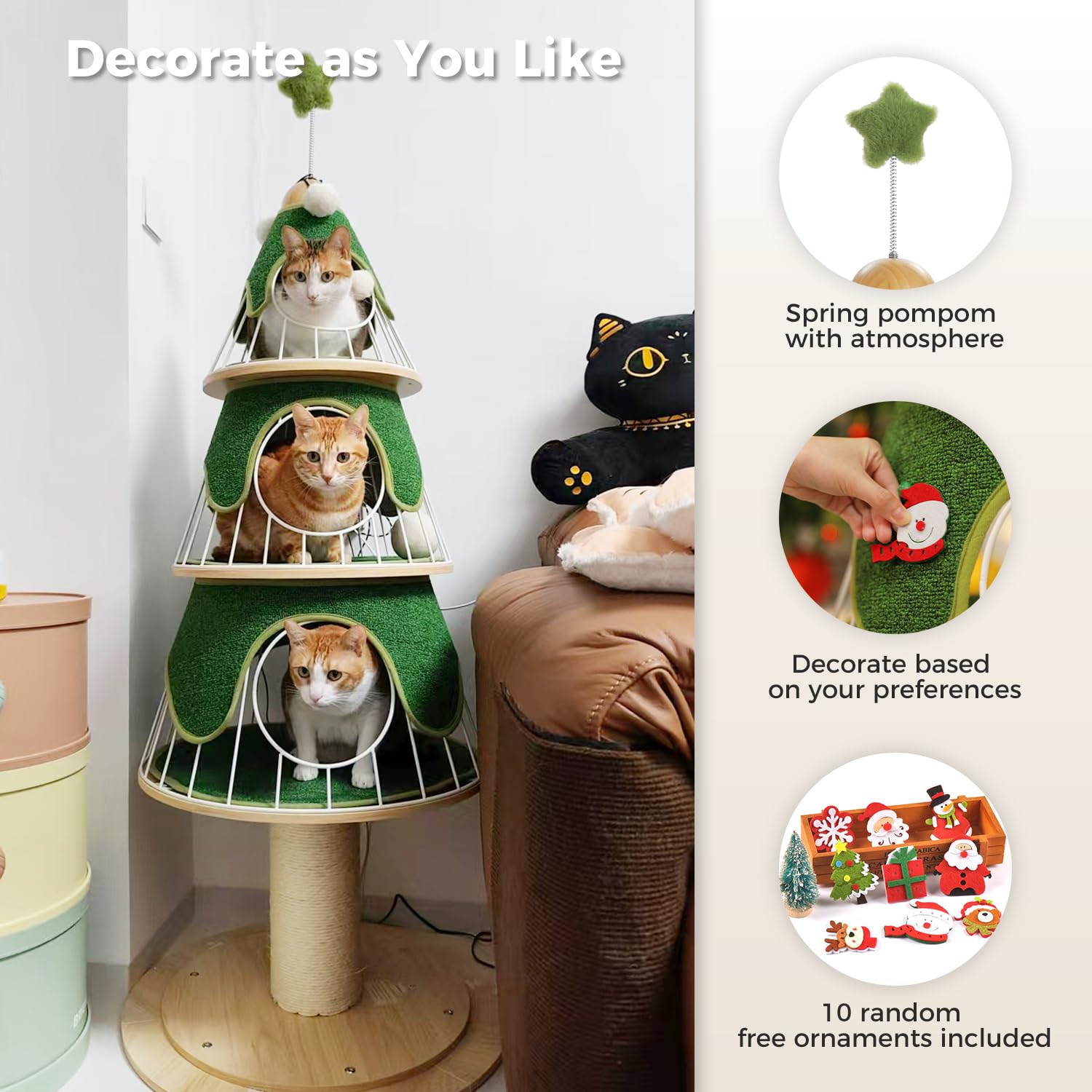 Muttros Modern Cat Tree - 51.2' W/Thick Scratch Post & 3 Condos - Heavy Duty Cat Furniture W/Metal Frame & Replaceable Mat For