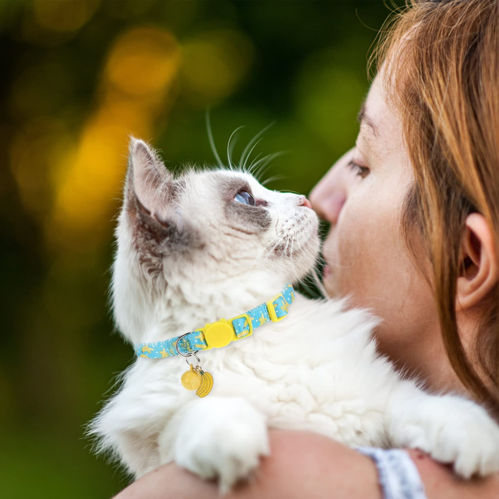 VKPETFR Breakaway Cat Collars - Adjustable 3 Pack with Bell & Cute Pendants, Polyester, Fruit Color, Ideal for Small Pets