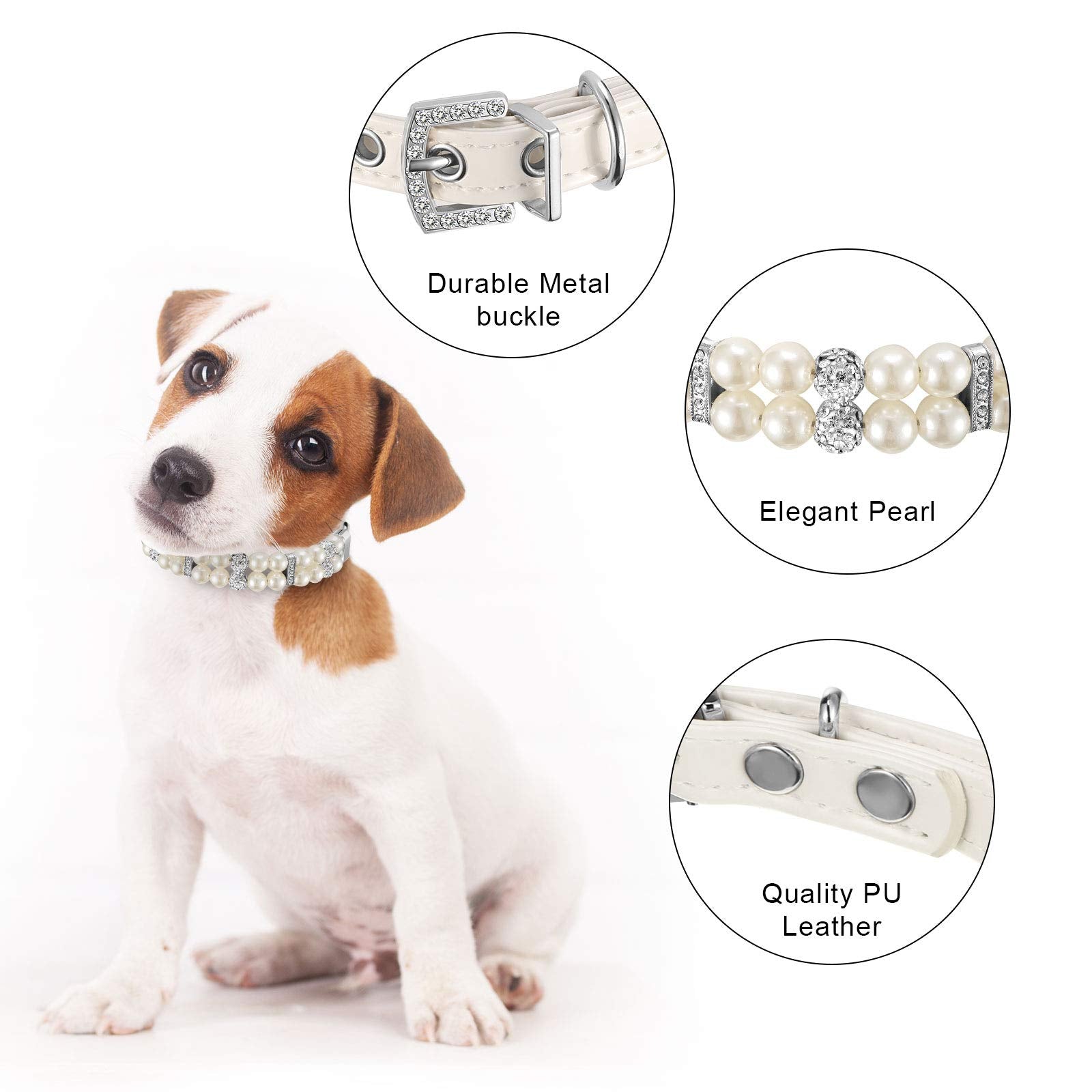 Hicarer 2 Pieces Small Dog Cat Pearl Collars And Pet Pearl Necklace Set Cute Fashion Pet Pu Leather Collars Necklace With Crysta