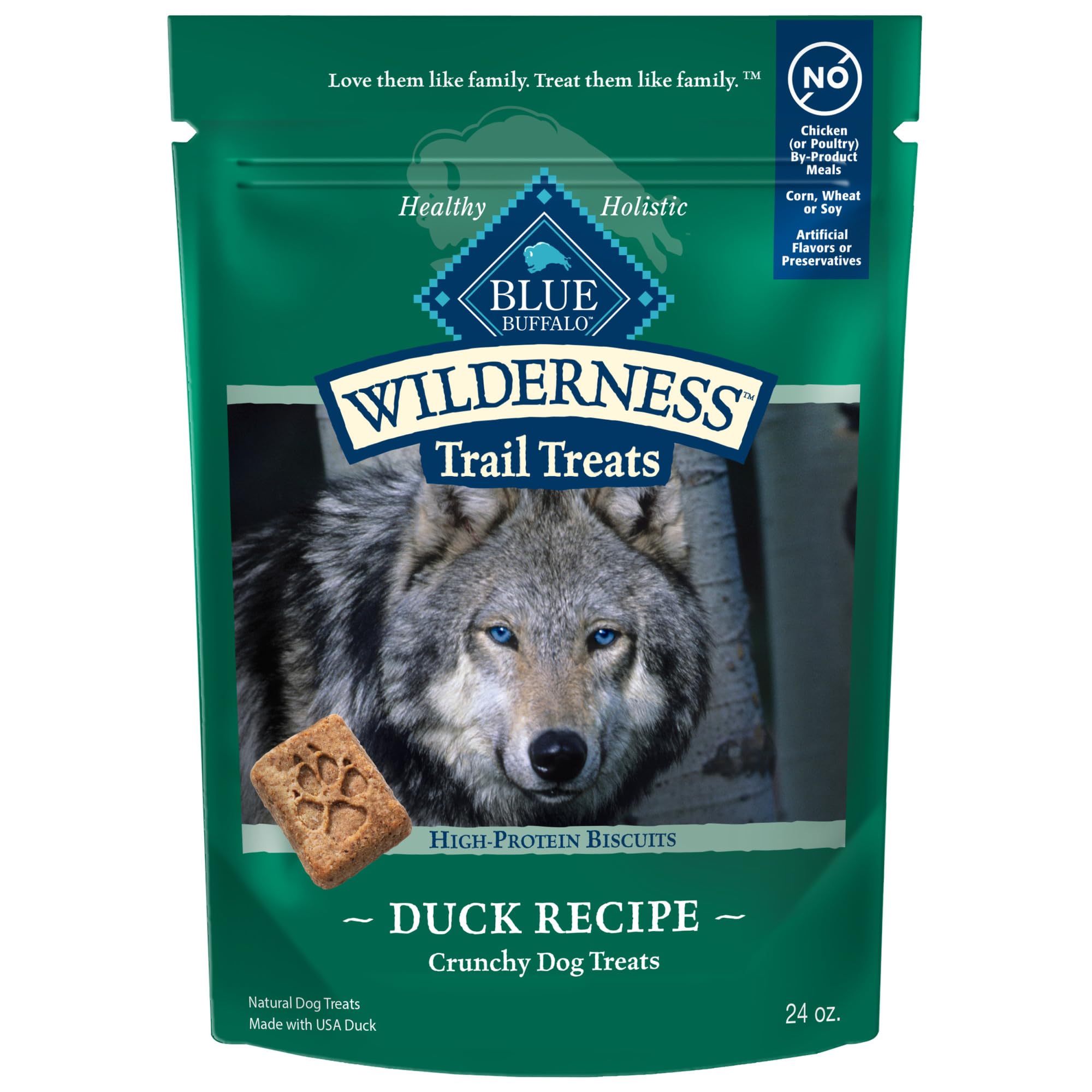 Blue Buffalo Wilderness Trail Treats High Protein Grain Free Dog Biscuits Crunchy Dog Treats, Duck Recipe, 24-oz Bag