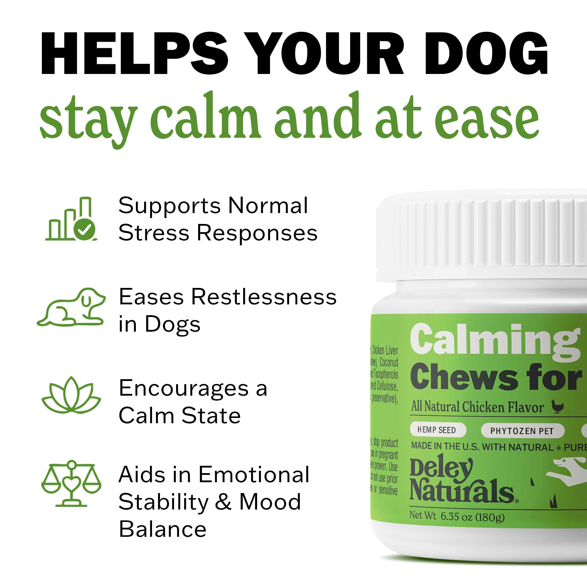 Deley Naturals Calming Chews for Dogs - 60 Soft Hemp Chews for Anxiety Relief, Travel & Vet Visits, Relaxation Bites for Fireworks & Thunderstorms