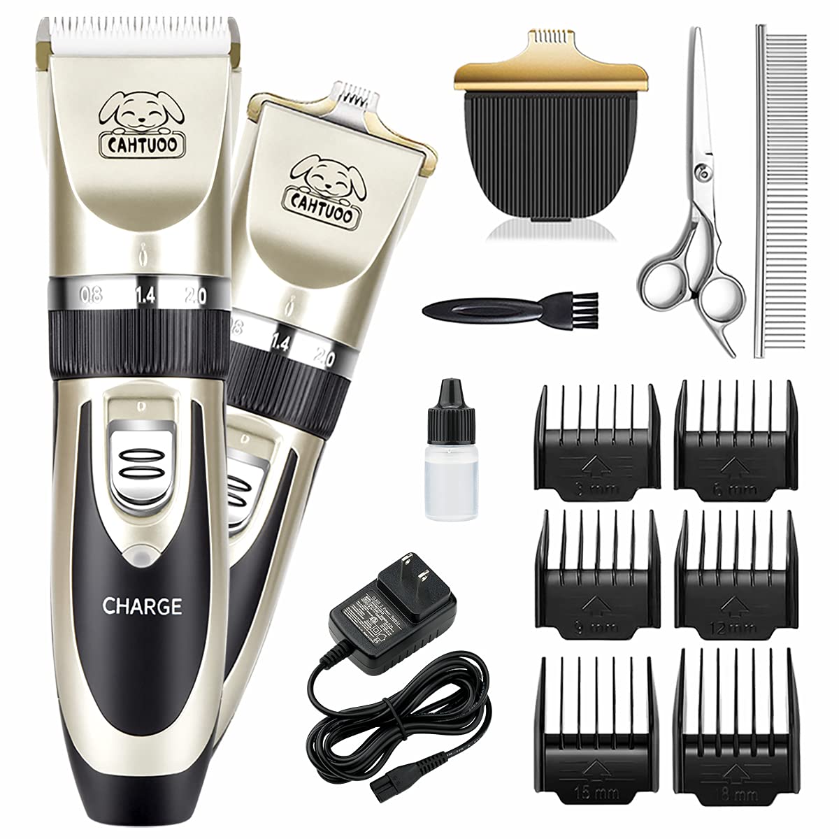 CAHTUOO Professional Pet Grooming Kit Rechargeable Pet Shaver Cordless Silent Dog Hair Trimmer with 6 Combs & Extra Small Blade