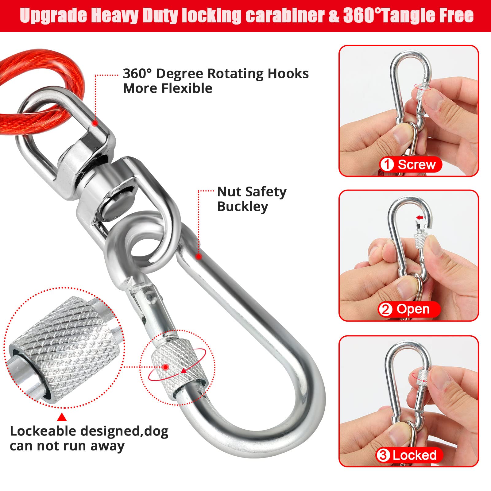 Jenico Dog Tie Out Cable - 10 Ft Dog Runner Cable With Swivel Hook, Dog Leash Run Tether For Yard Outdoor And Camping, Rust- Proof Training Line For Small To Medium Pets Up To 500 Lbs