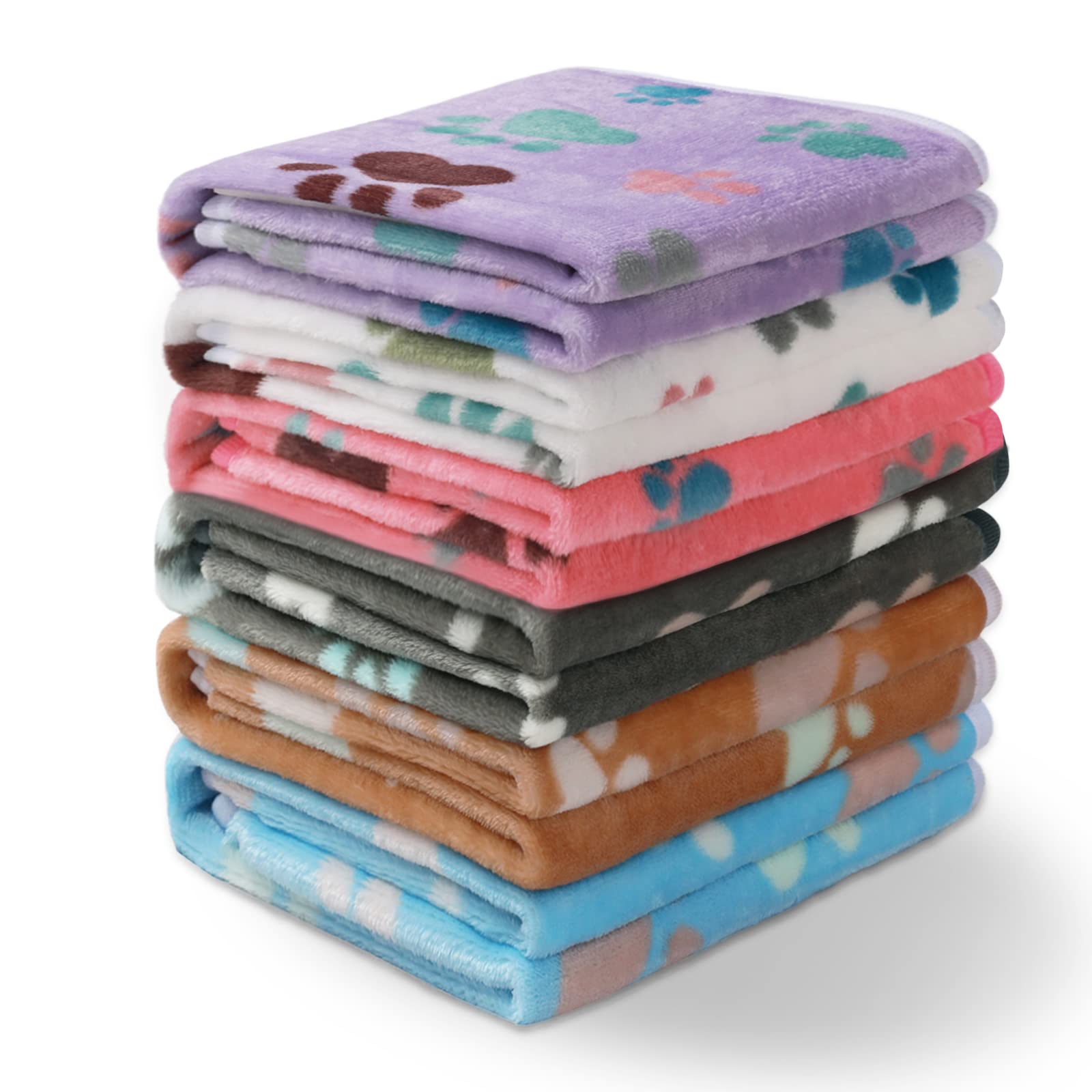 1 Pack 6 Blankets Dog Cat Soft Fluffy Fleece Pet Blanket Warm Cute Print Design Puppy Kitten Blanket Doggy Paw Large(41'X31')