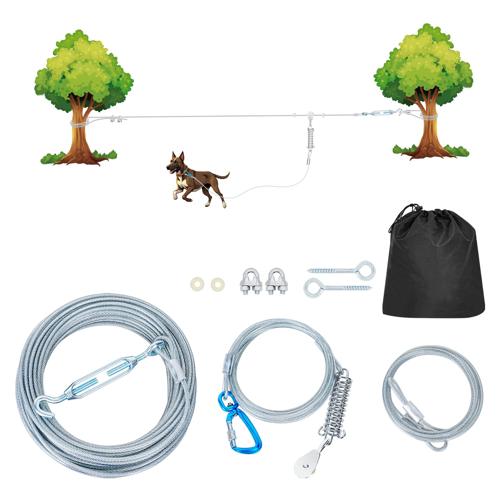 Dog Runner For Yard Large Dog Heavy Duty 100Ft With Double Shock Absorbers Tangle-Free Aerial Trolley System For Large Dogs Up T
