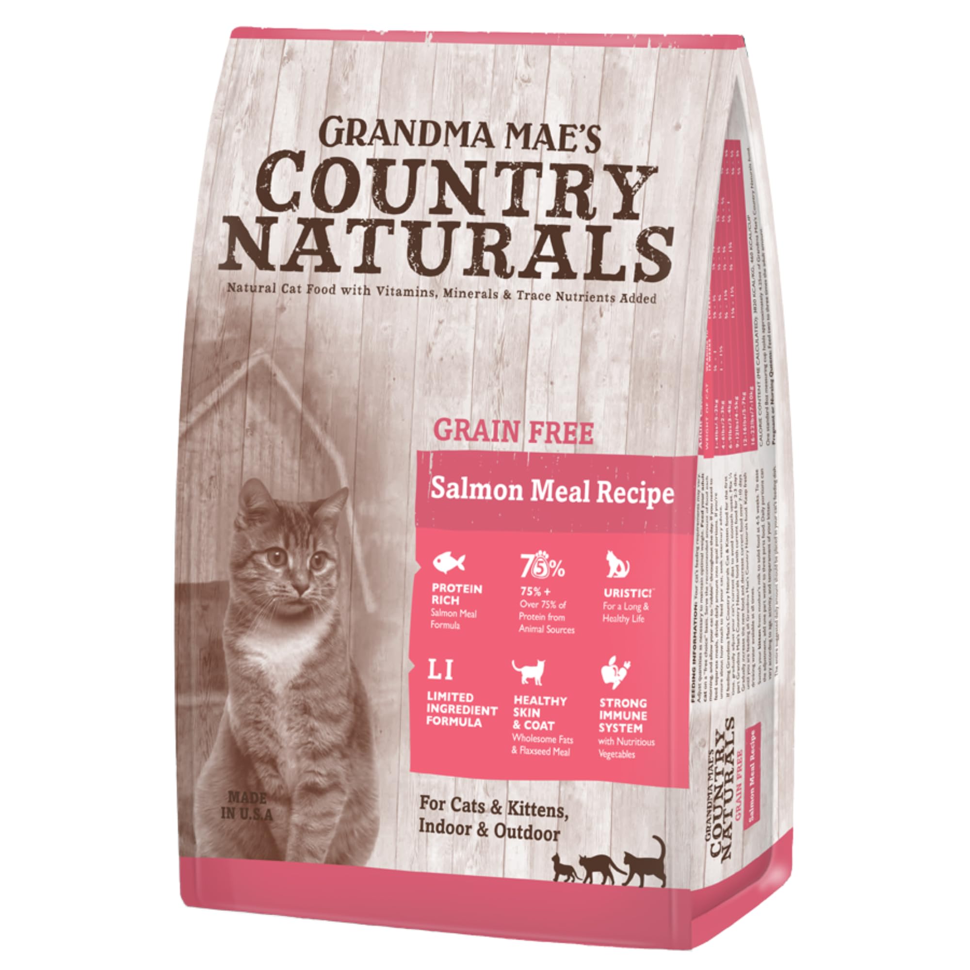 Grandma Maes Country Naturals Dry Cat Food, Grain Free Formula, Salmon, Slow Cooked & Nutrient Dense, Made in USA, 3 LB Bag