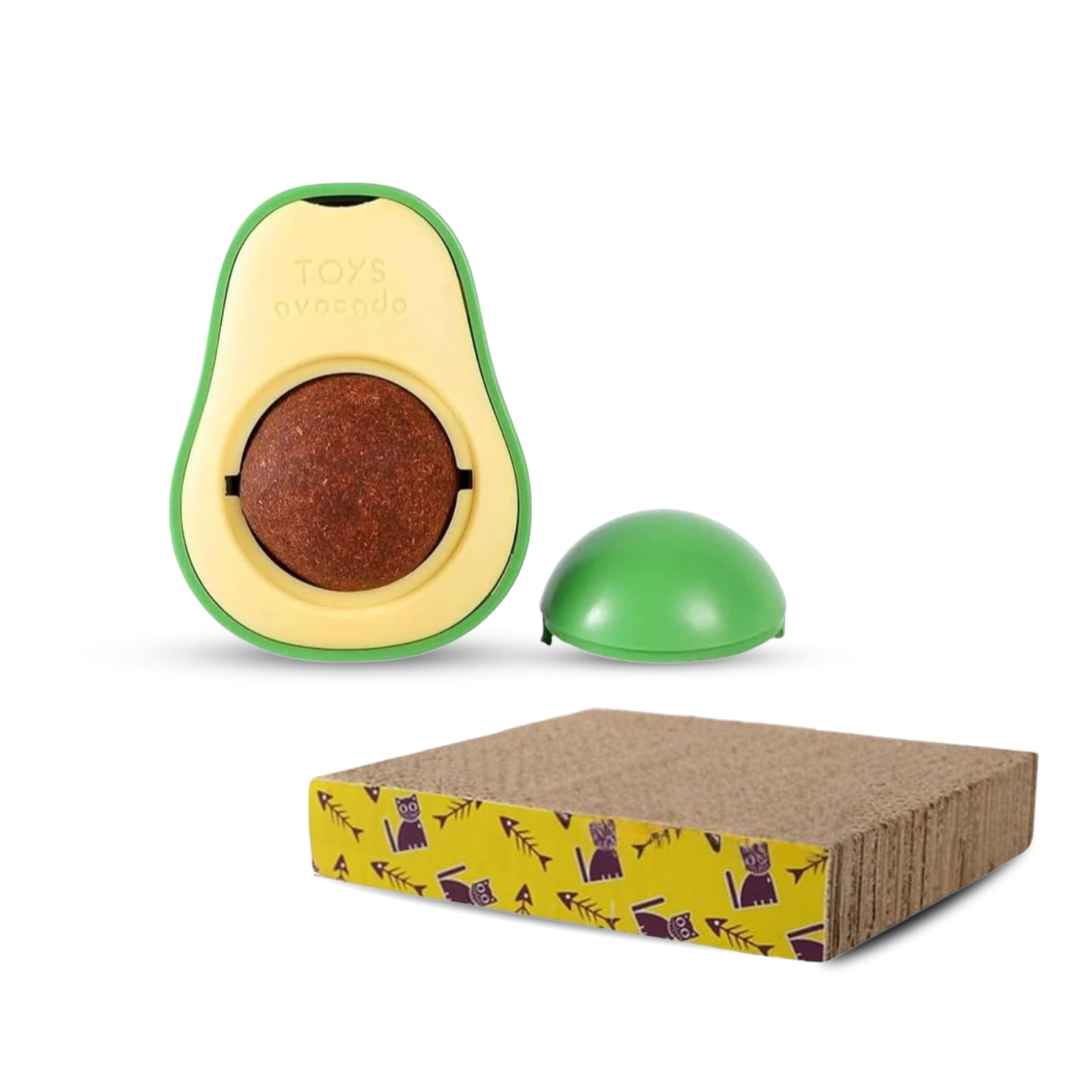Cat Scratcher & Catnip Toy Combo Set Of 2 | Square Shape Scratch Pad With Rotatable Catnip Balls For Teeth Cleaning, Biting & De