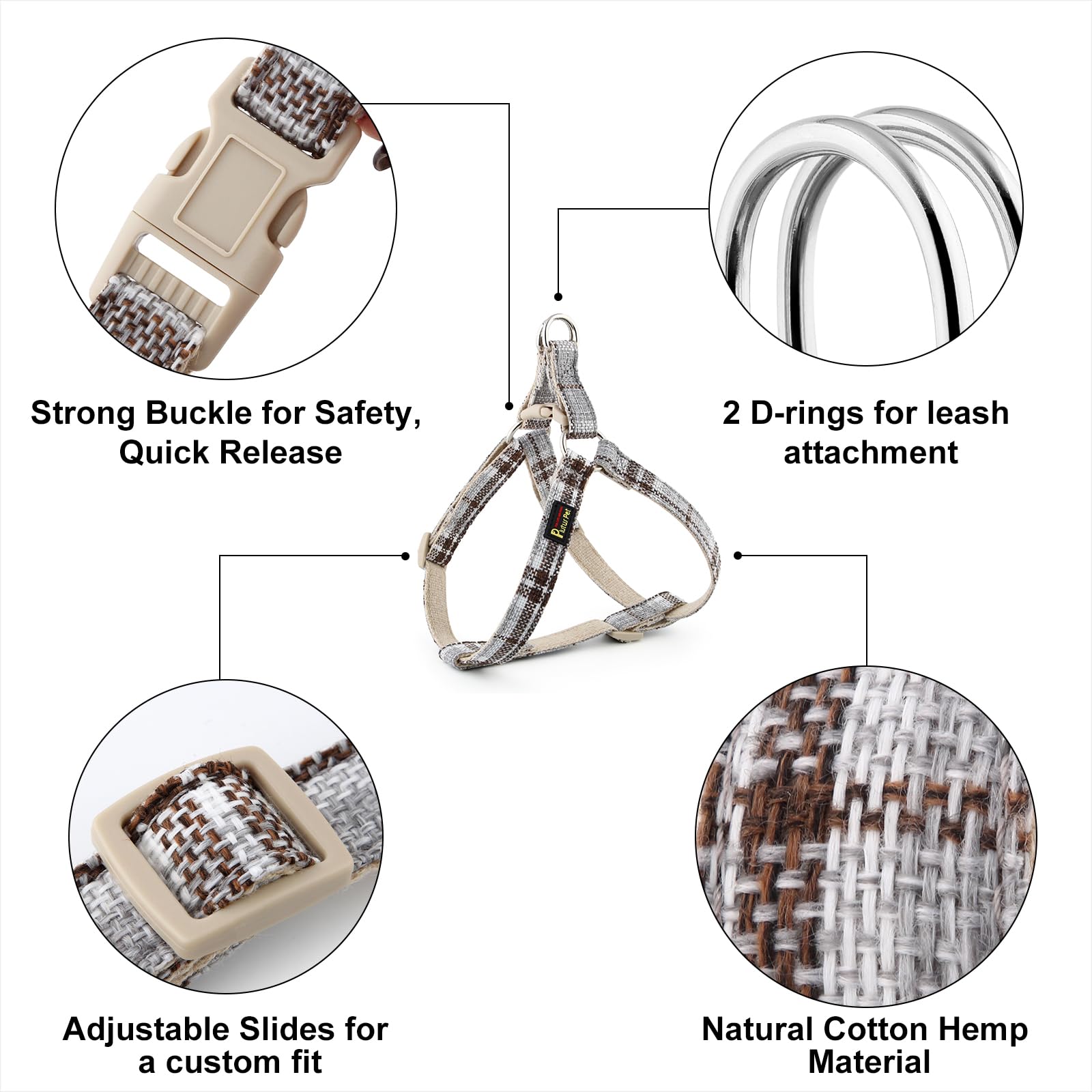 Plutus Pet Cotton Hemp Step In Dog Harness, Sustainable, Lightweight And Escape-Proof, Quick Fit Dog Harness For Puppy Small Med