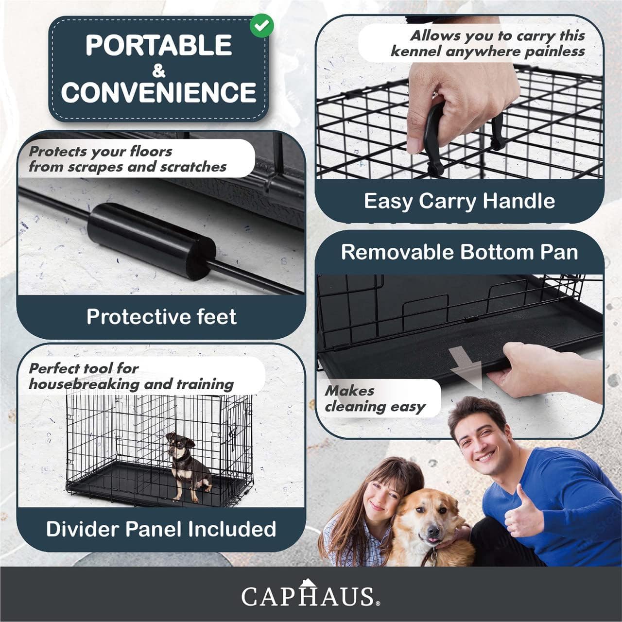 Caphaus Foldable Dog Crate Kennel W/Leak-Proof Pan & Divider Panel, Metal Crate, Small, Medium & Large Dog Crate Indoor Wire Cag