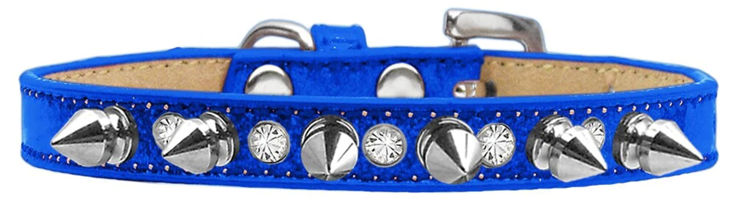 Dog, Puppy and Pet Ice Cream Collar, Crystal & Silver Spikes Blue 10