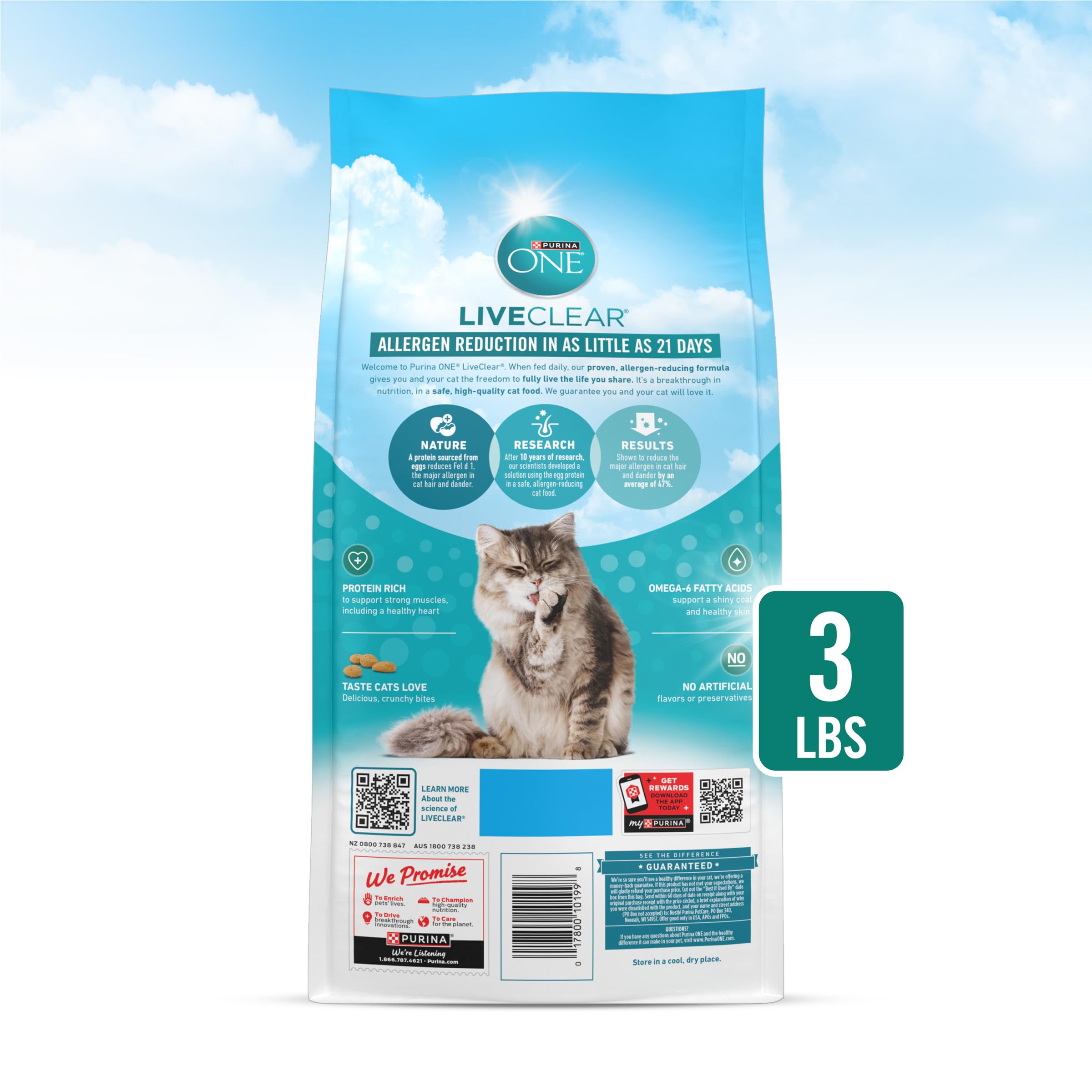 Purina ONE LiveClear Cat Food - Allergen-Reducing Dry Formula with Real Chicken, 3 lb Bag