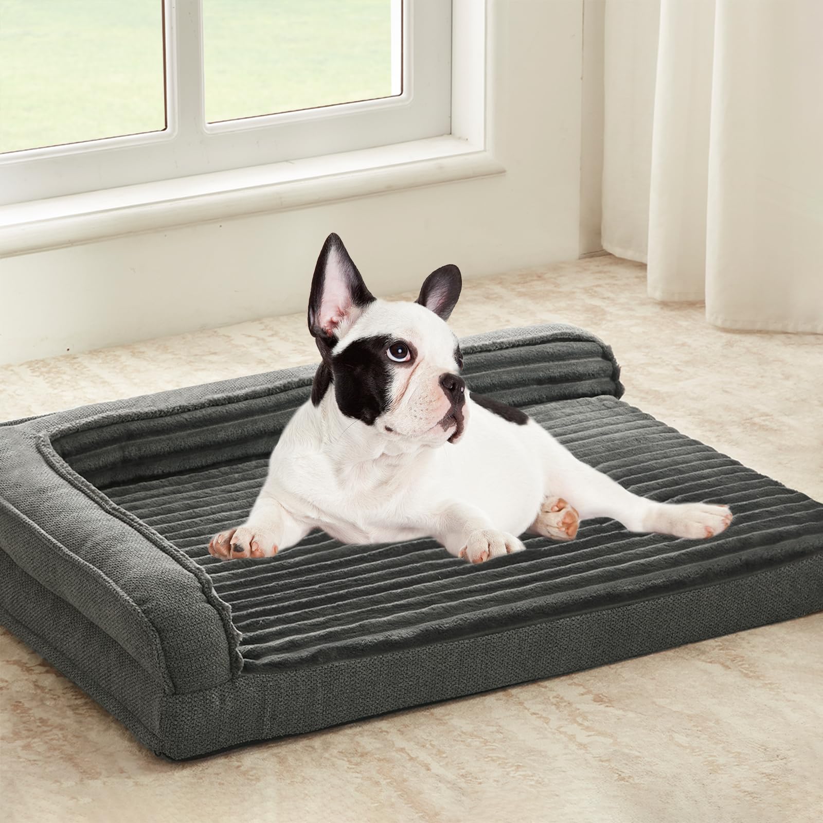 WINDRACING Orthopedic Dog Beds for Small Dogs, Waterproof Egg Foam Dog Sofa Bed with L Bolster Sides, Washable Small Pet Bed wit