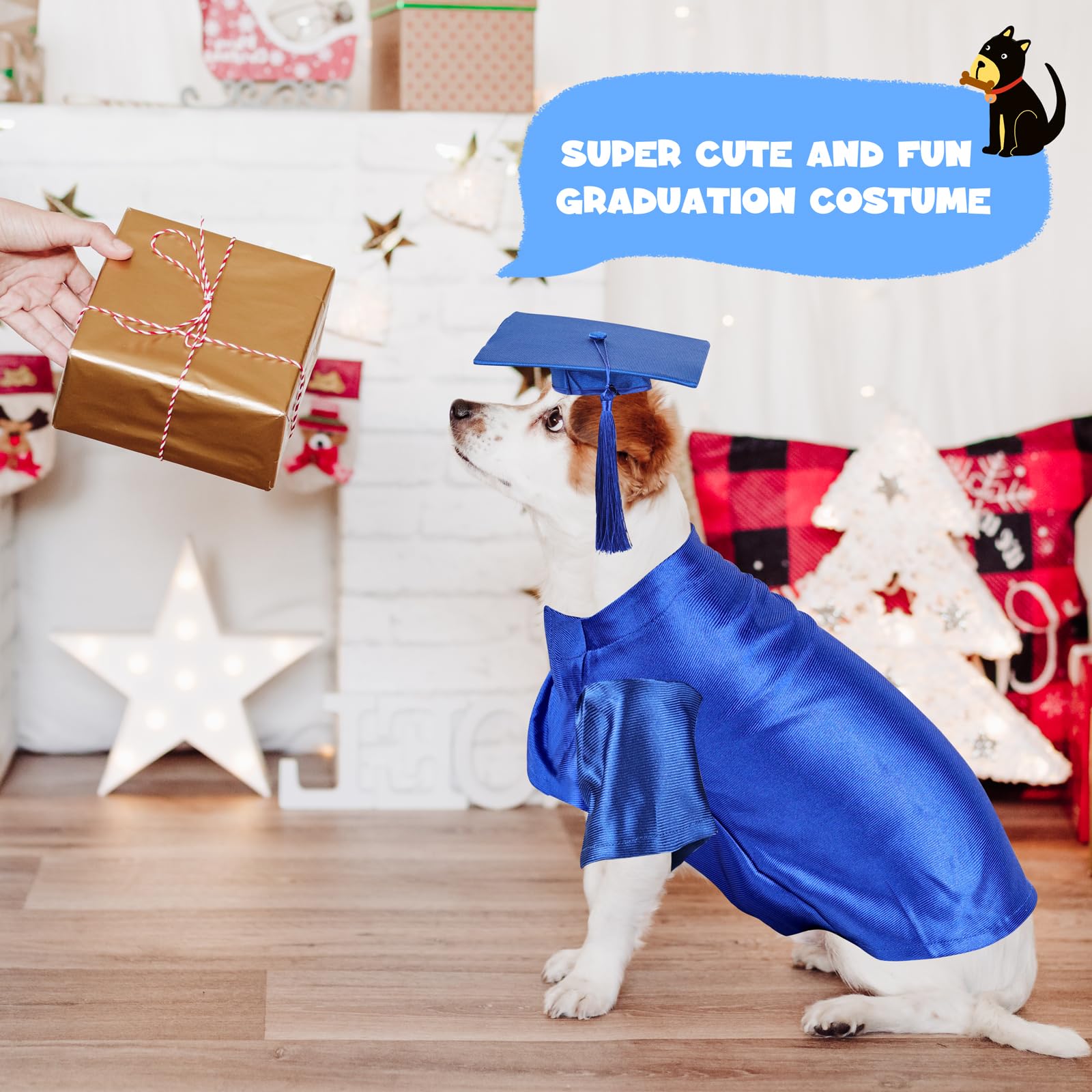 Dog Graduation Cap And Gown, Dogs Cats Graduation Holiday Halloween Costume Accessory(Blue,Medium)