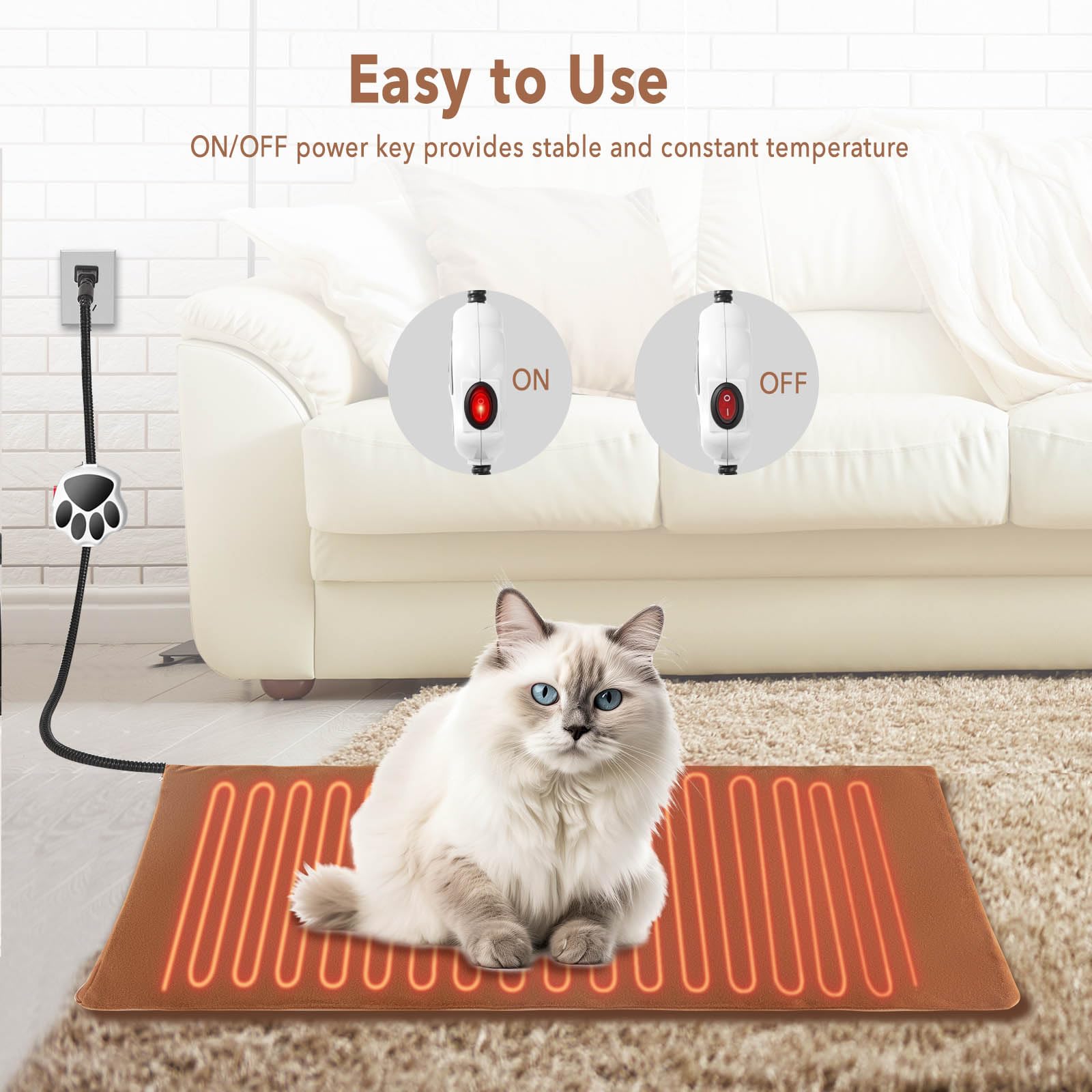 Ruyyi Pet Heating Pad Electric Heating Pad for Dogs and Cats with Anti-Bite Steel Cord Waterproof Adjustable Dog Warm Bed Mat He
