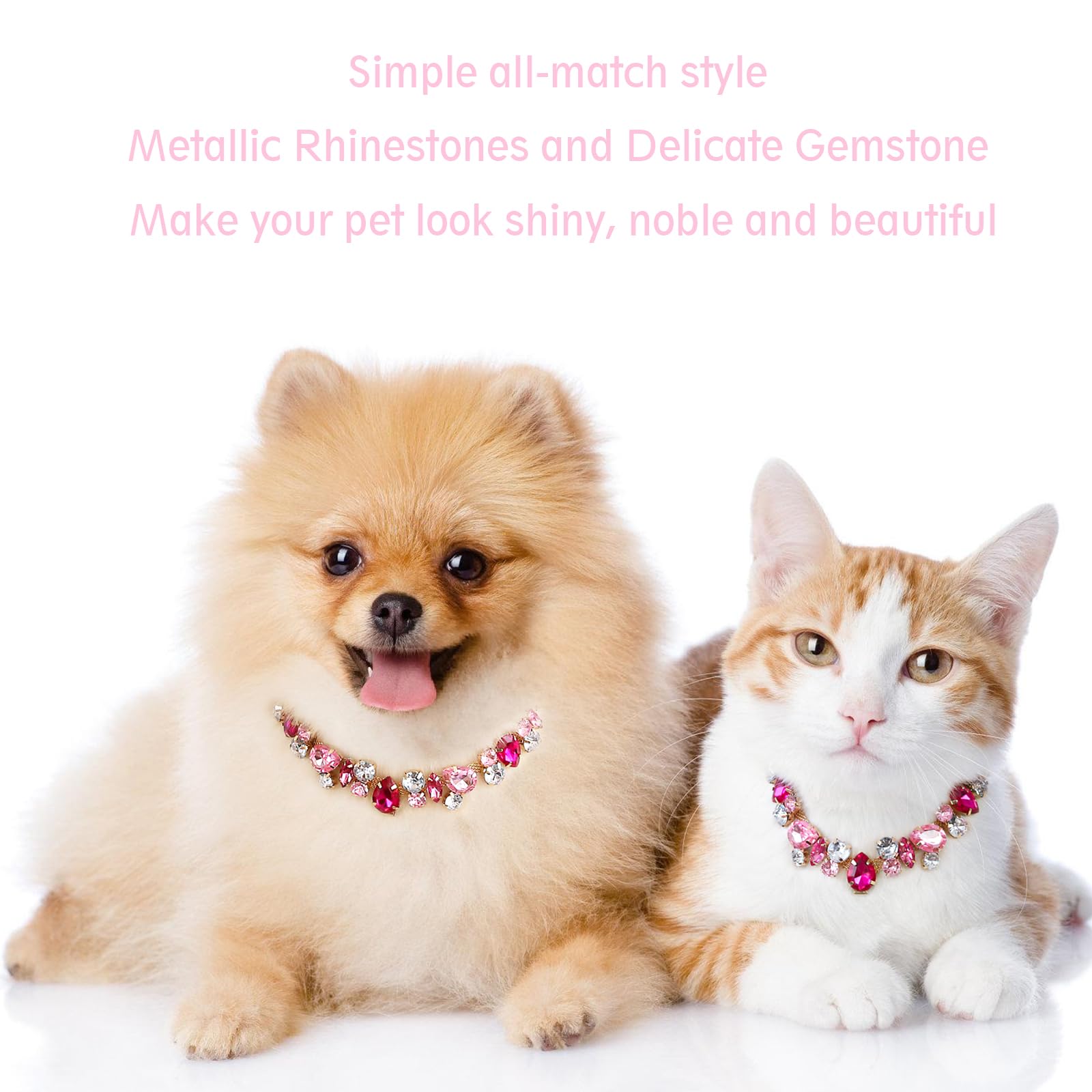 Howwfaly Dog Collar And Cat Collar Gold Chain Necklace Stainless Steel Adjustable Pink Diamonds Collar With Cute Pet Paw For Sma