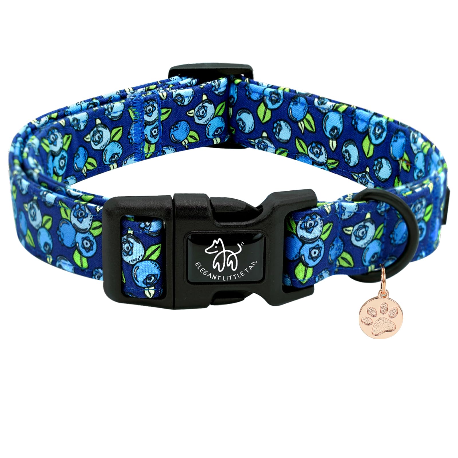 Elegant Little Tail Dog Collar-Cute Pet Dog Collar Blueberry Print Cotton Soft Boy Puppy Adjustable Pet Collars For Small Medium