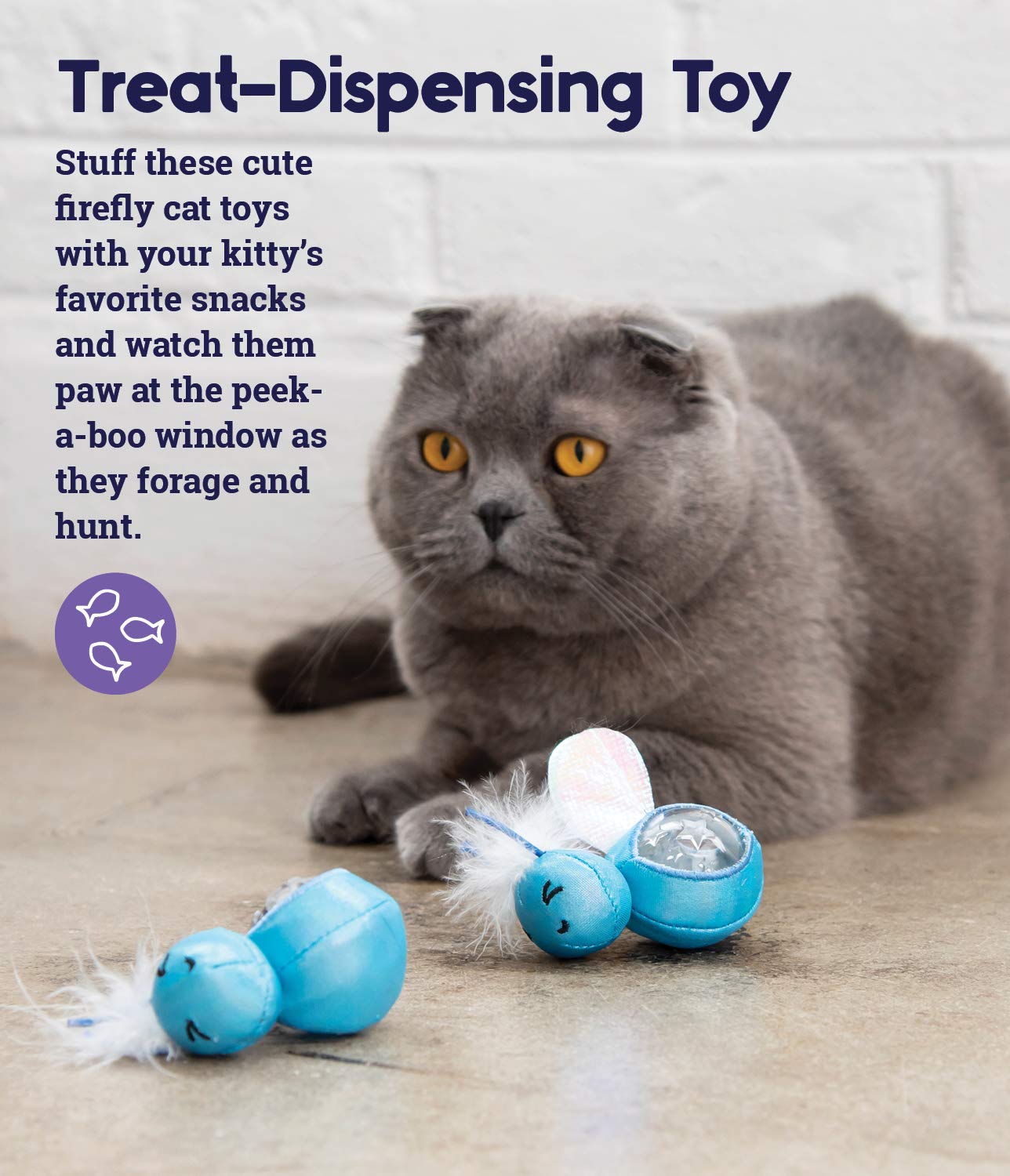 Petstages Firefly Treat Stuffer Cat Toy - Glow-in-the-Dark 2 Pack Treat Dispenser, Model 70380