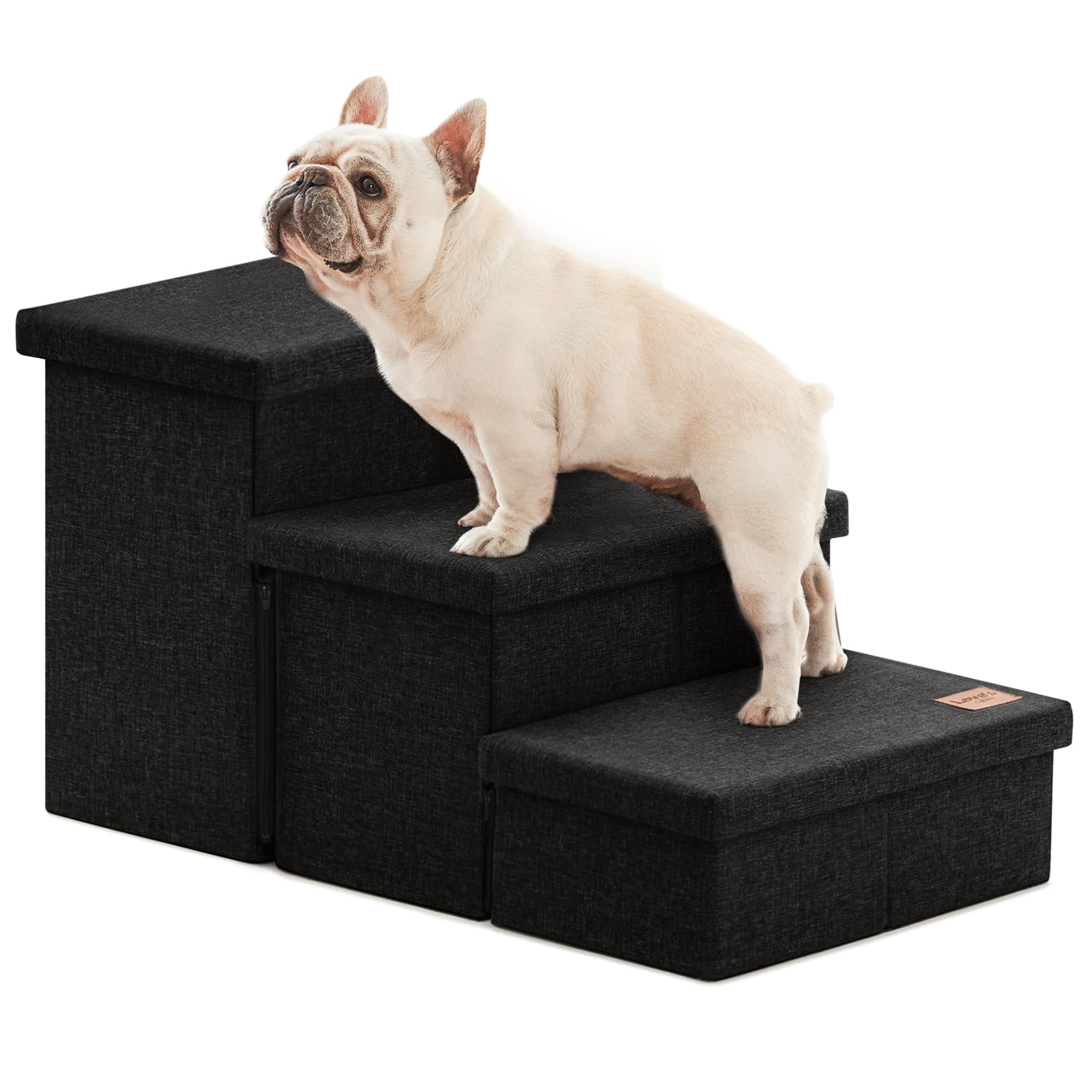 Loves cabin Dog Stairs with Storage,3 Steps Wider Dog Steps for High Bed 18 H,Foldable Pet Stairs for Small Medium Large Dogs C