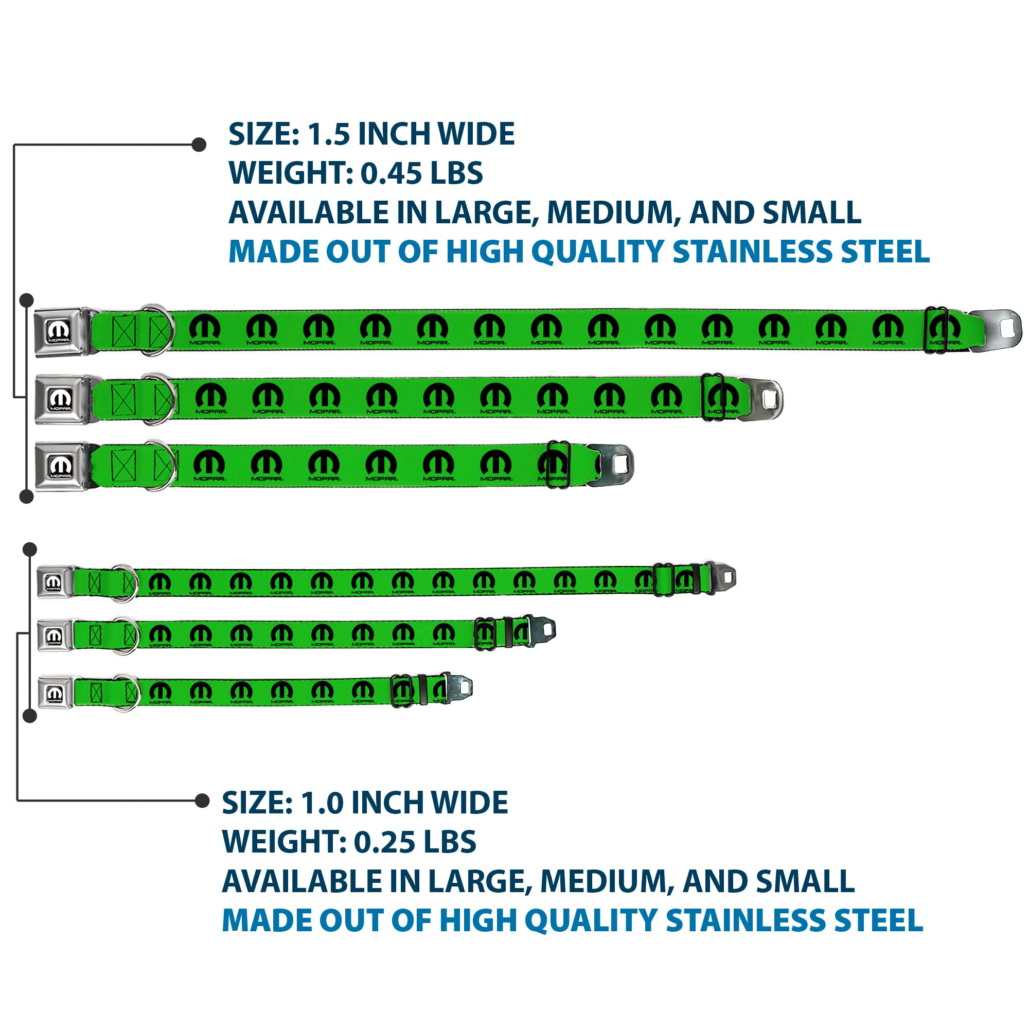 Buckle-Down Dog Collar Seatbelt Buckle Mopar Logo Repeat Green Black 15 To 26 Inches 1.0 Inch Wide, Multicolor, Dc-Wmp016-L
