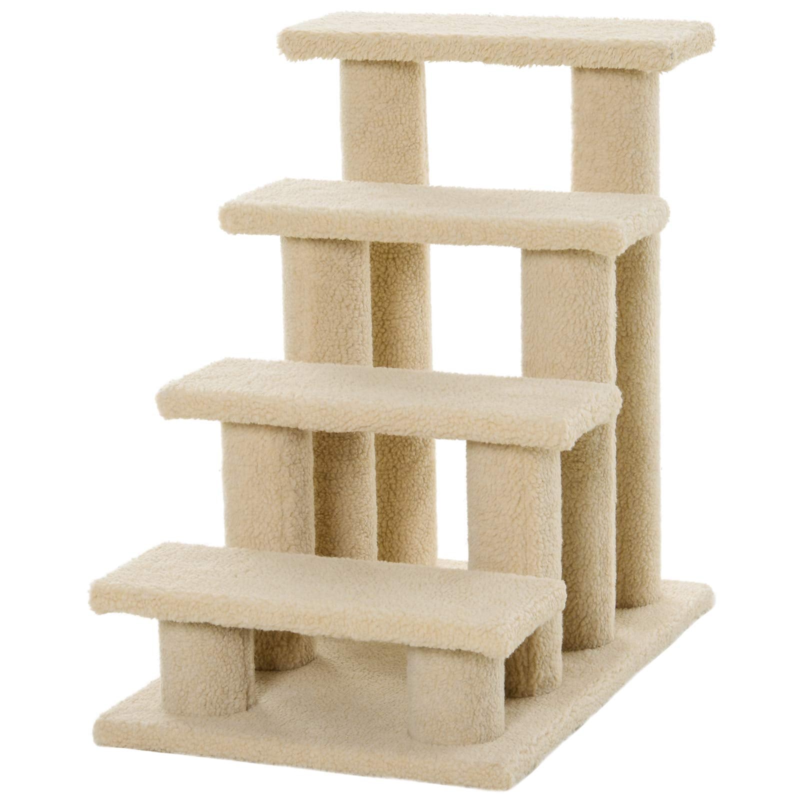 Pawhut 25'' 4-Step Multi-Level Carpeted Cat Scratching Post Pet Stairs - Light Brown