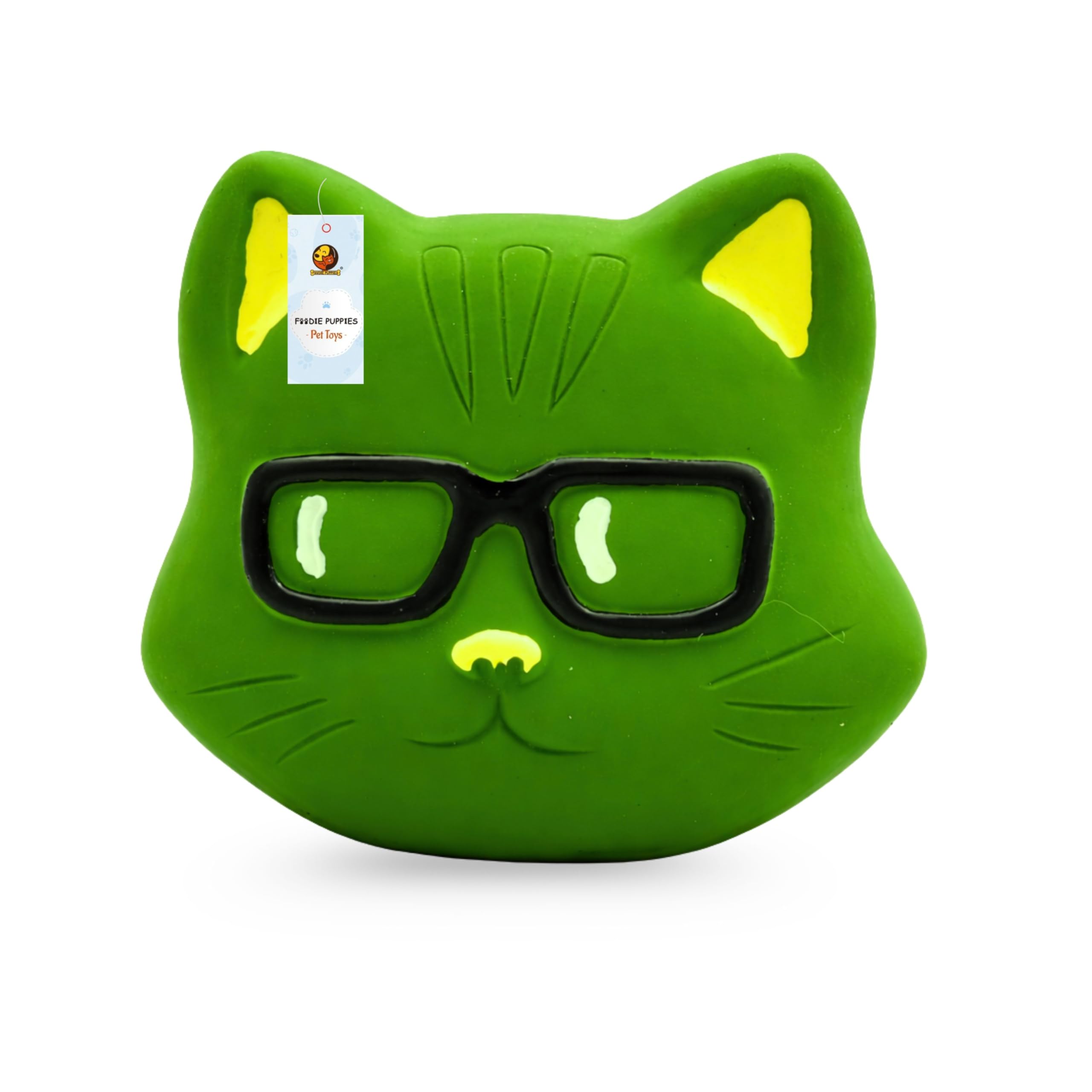 Foodie Puppies Interactive Latex Squeaky Chew Toy  (Mr Goggle Cat, 10Cm) For Dogs & Puppies | Durable, Soft & NonToxic Animal 