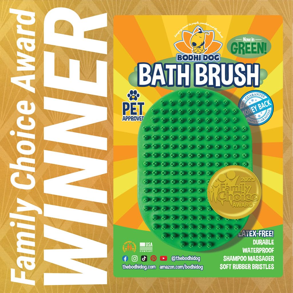 Bodhi Dog & Cat Grooming And Bath Brush, Green, Oblong, Rubber, Waterproof, For Short Hair, Massaging, Shower Supplies, 1 Count