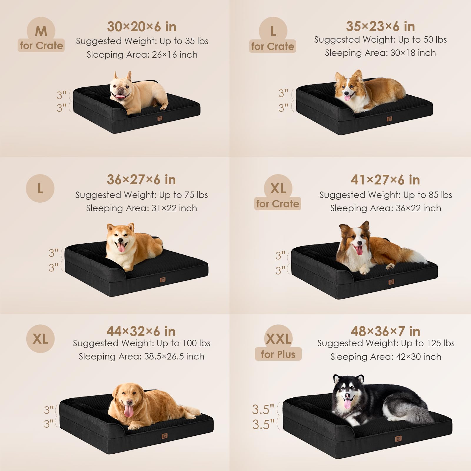EHEYCIGA Large Orthopedic Memory Foam Dog Bed, Waterproof, L Shaped, 41"x27"x6", Black