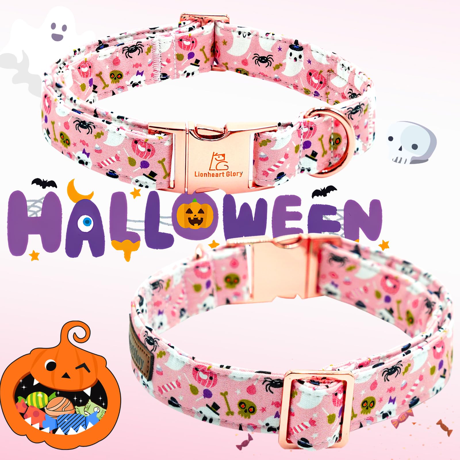 Lionheart Glory Halloween Dog Collar Bowtie - Heavy Duty Adjustable Fall Holiday Collar For Medium Dogs - Bow For Female Or Male