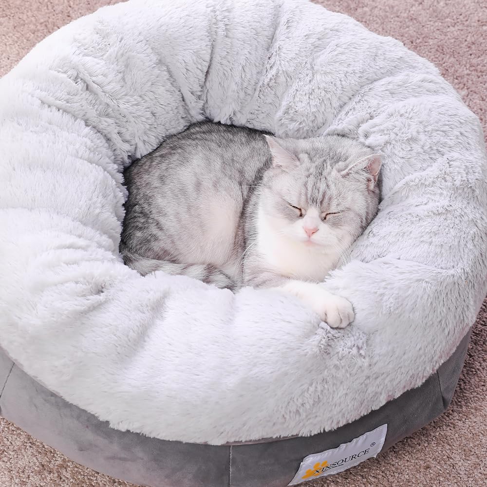 Xinsource Cozy Round Pet Bed, Cats Bed, Dogs Bed. Super Soft Plush Interior For Ultimate Comfort. High Walls Provide Extra Suppo