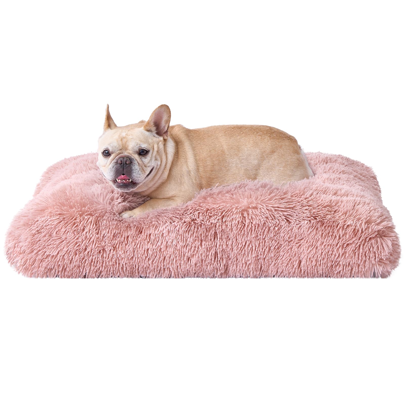 Eheyciga Fluffy Dog Crate Bed For Medium Dogs, Plush Faux Fur Dog Crate Pad, Calming Anti Anxiety Medium Dog Bed For Crate, Washable Soft Warm Dog Crate Mat With Non-Slip Bottom, Pink