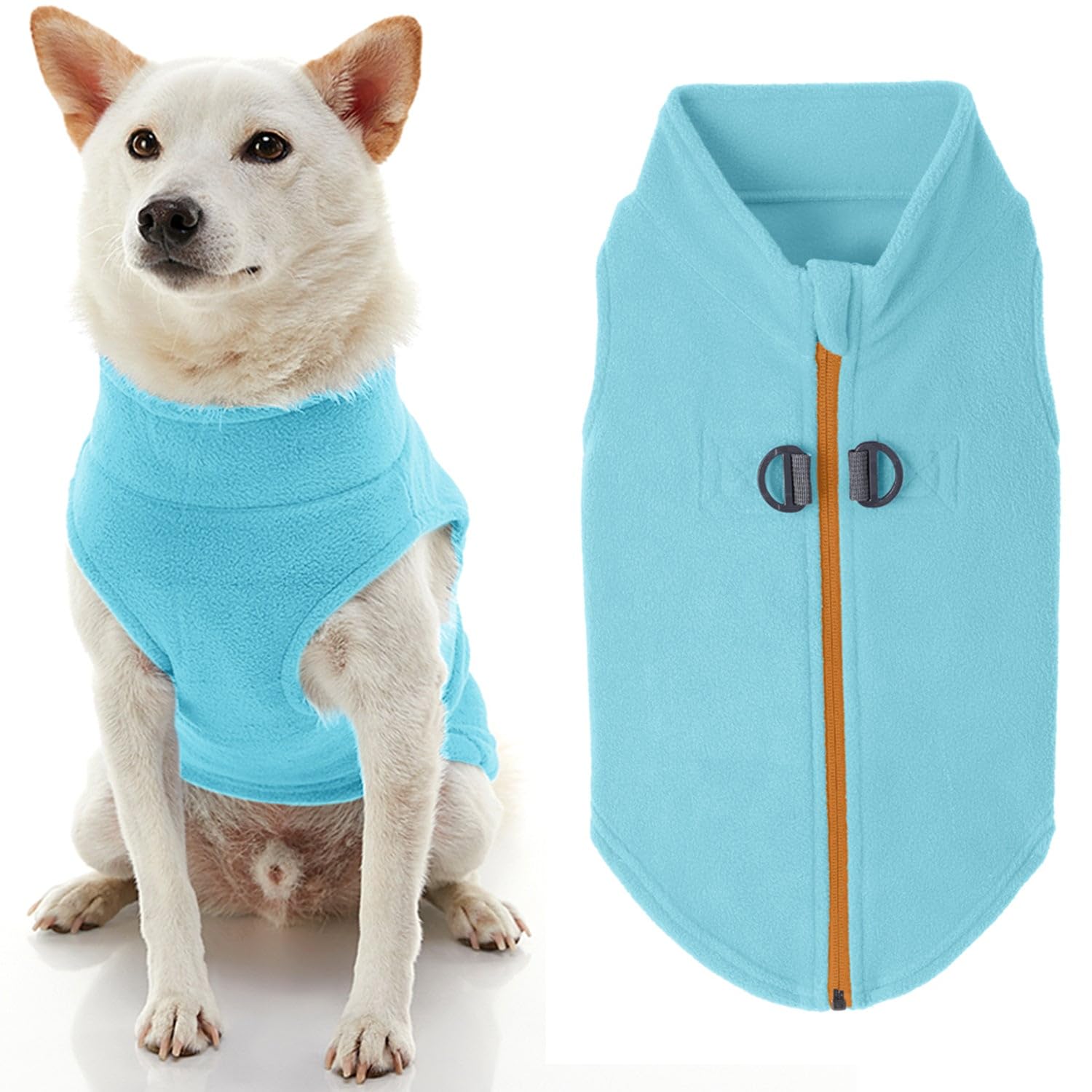 Gooby Zip Up Fleece Dog Sweater - Turquoise, Large - Warm Pullover Fleece Step-in Dog Jacket with Dual D Ring Leash - Winter Sma