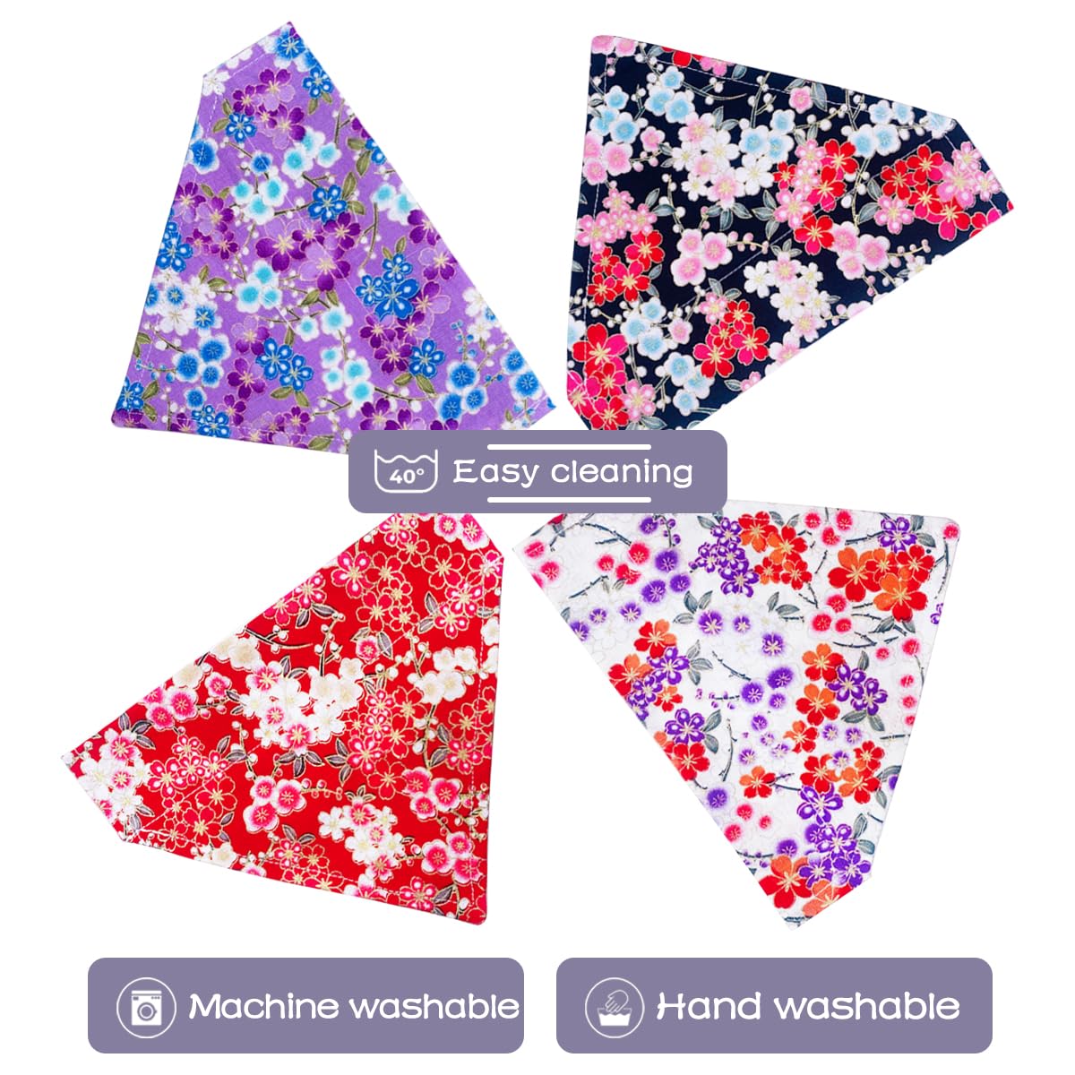 Pet Show 4 Pack Small Dog Bandanas Slide On Collar Set Washable Cherry Blossoms Puppies Cat Bandanas Bibs Slip Through Collar Ac