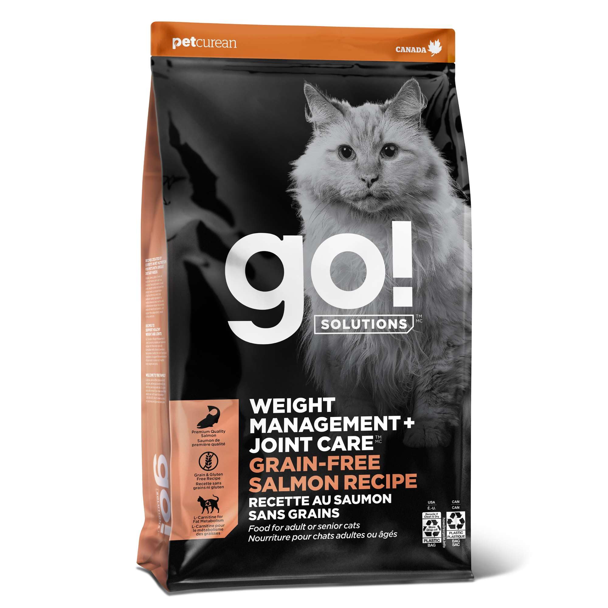 Go! Solutions Weight Management + Joint Care Salmon Grain-Free Dry Cat Food, Premium Kibble for Healthy Dieting in Adults & Seni