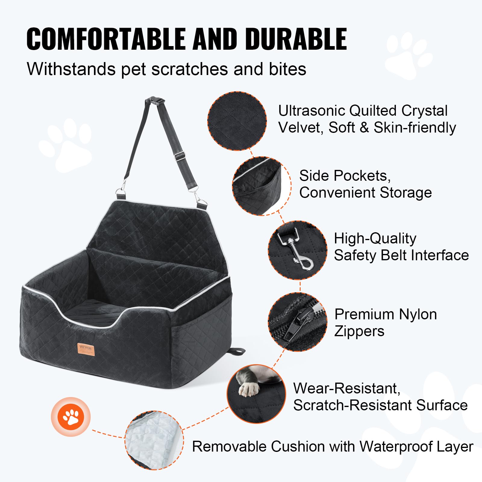 Vevor Dog Booster Car Seat Pet Car Seat For Medium Large Dog Up To 55 Lbs Black
