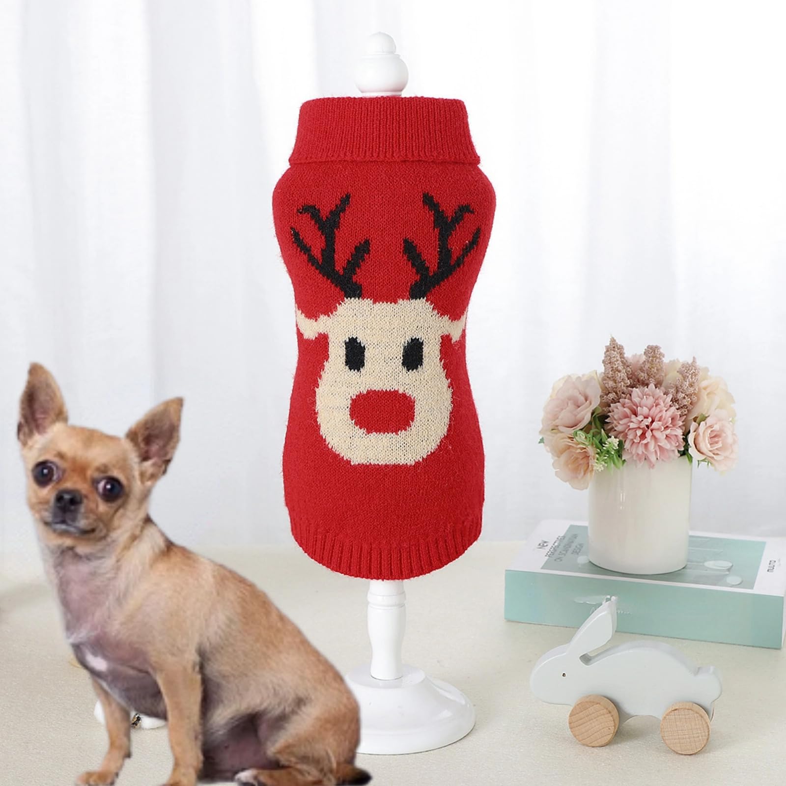 Zjyufy Christmas Dog Sweater Small Dog Girl Sweater Xmas Soft Warm Reindeer Sweater Small Dog Knitted Sweater For Teacup Poodles